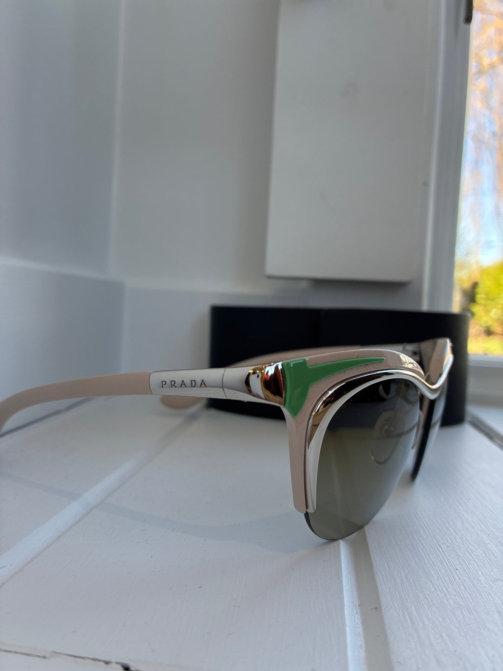 Prada PR61O-1BC1X1 beige green 49 mm cat eye sunglasses