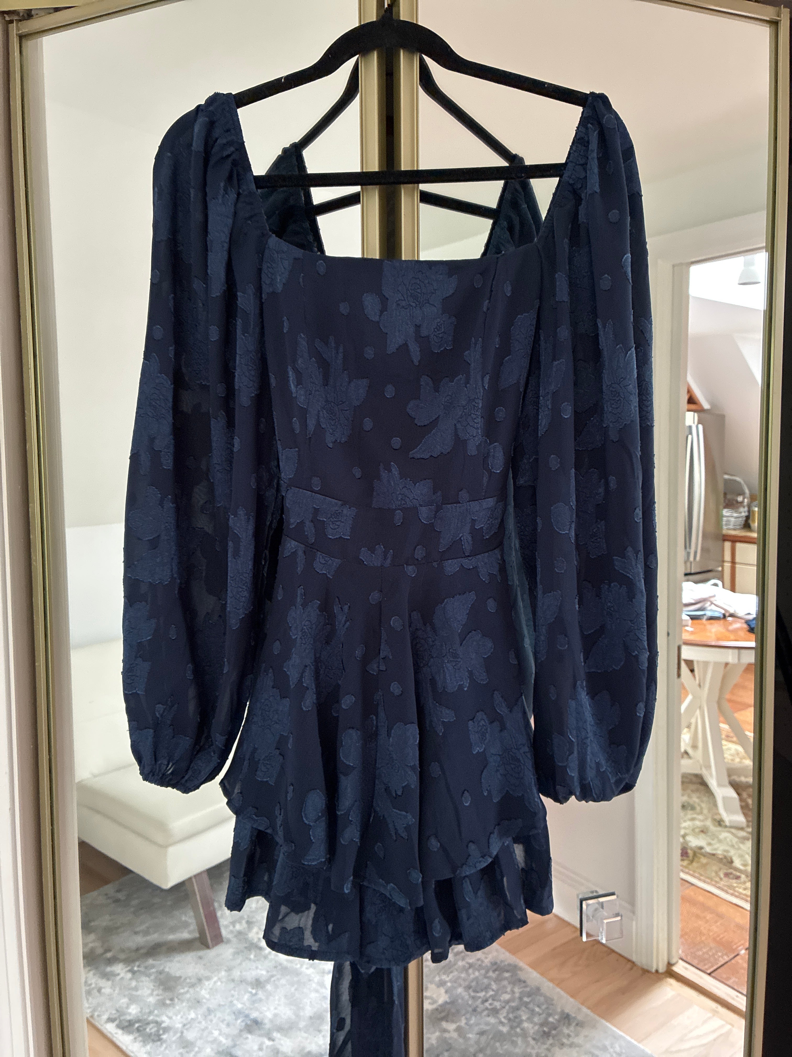 Navy Floral Long-sleeve Dress