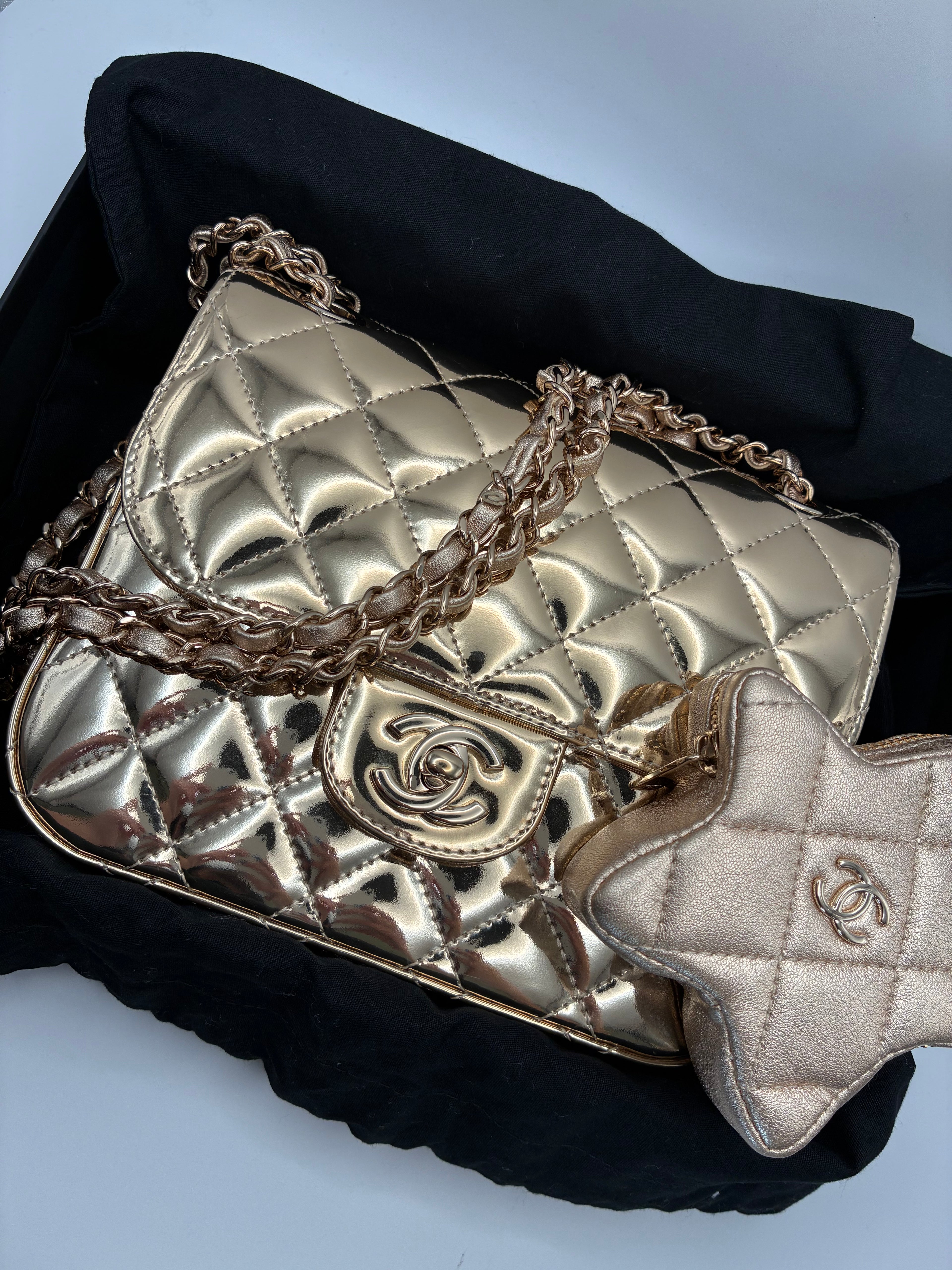 Chanel Mirror Calfskin Quilted Mini Flap Bag 24C