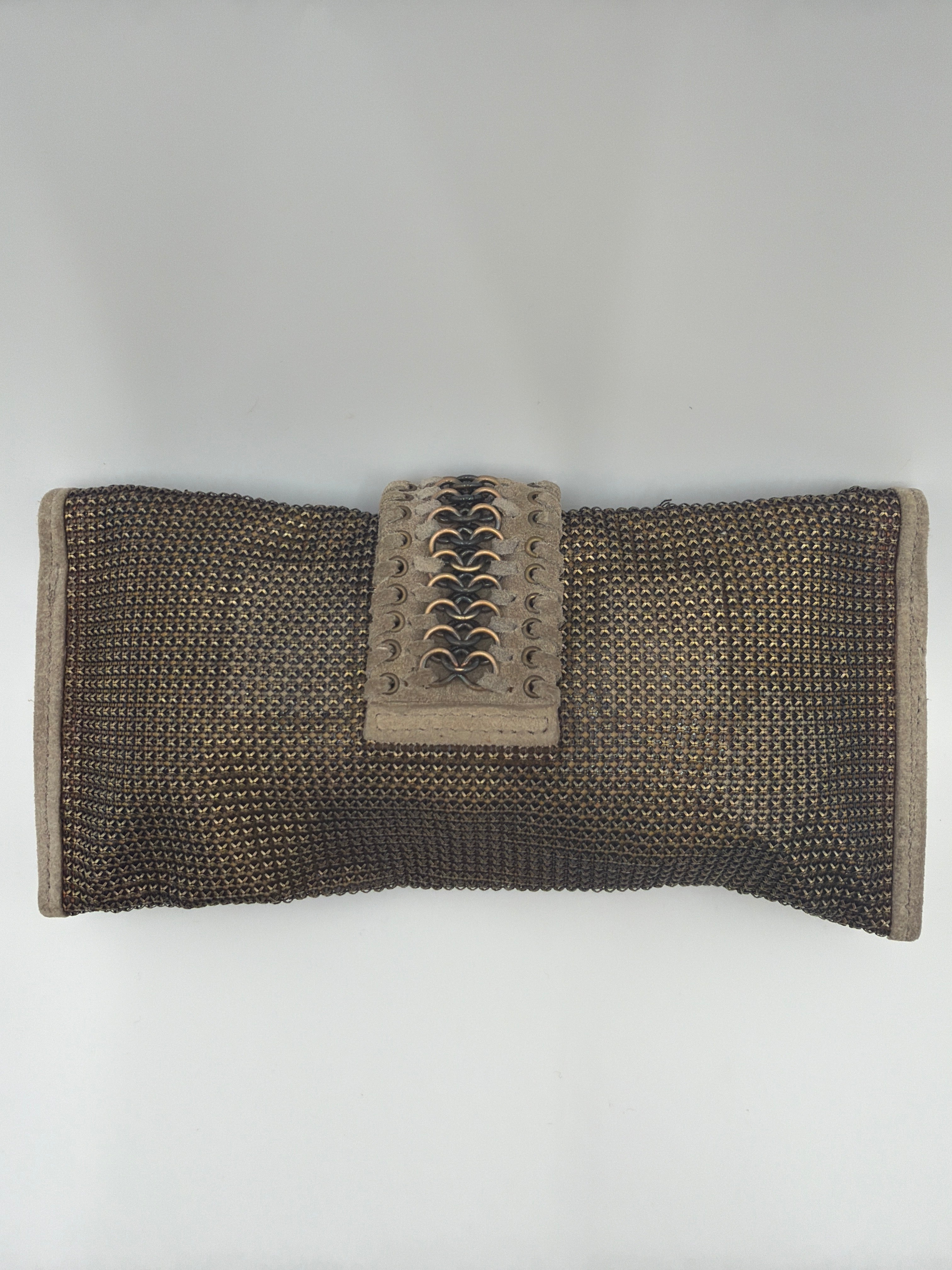 Christian Dior Metallic Bronze Chainmail and Lizard-Trimmed Jeanne Clutch