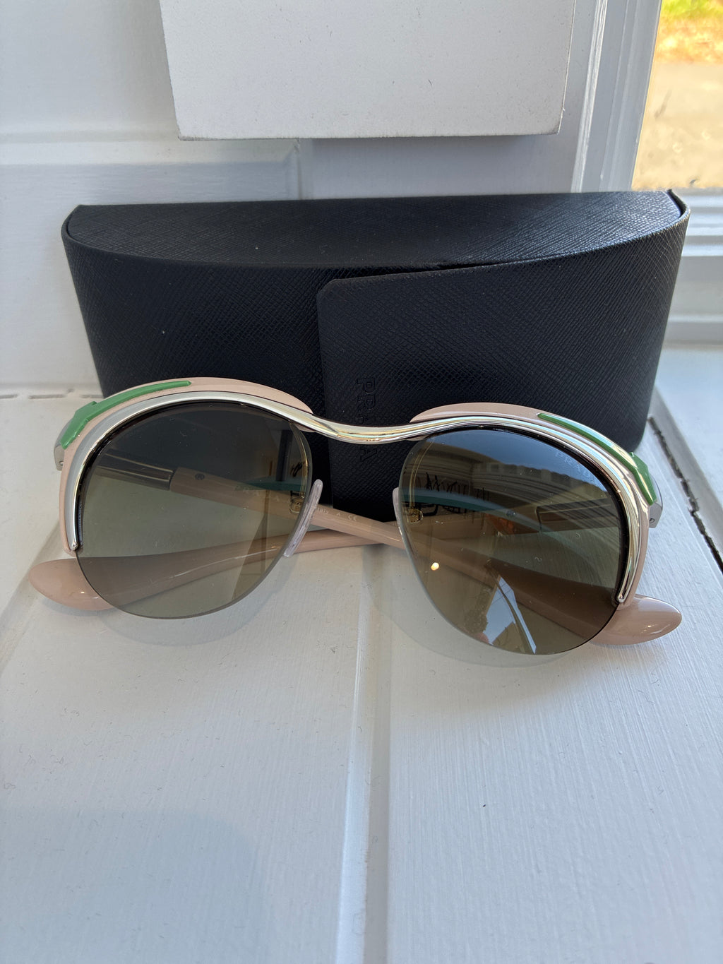 Prada PR61O-1BC1X1 beige green 49 mm cat eye sunglasses