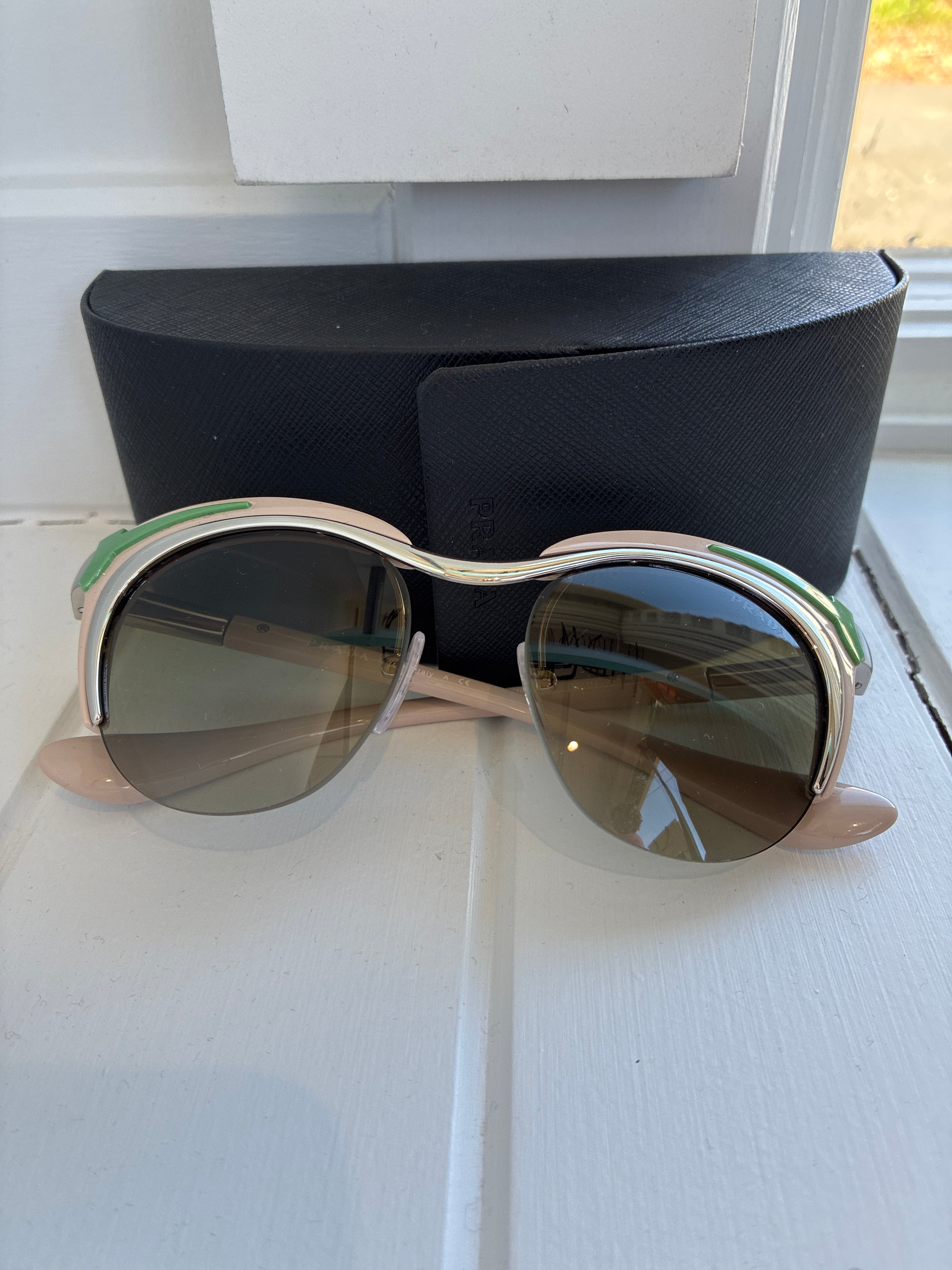 Prada PR61O-1BC1X1 beige green 49 mm cat eye sunglasses
