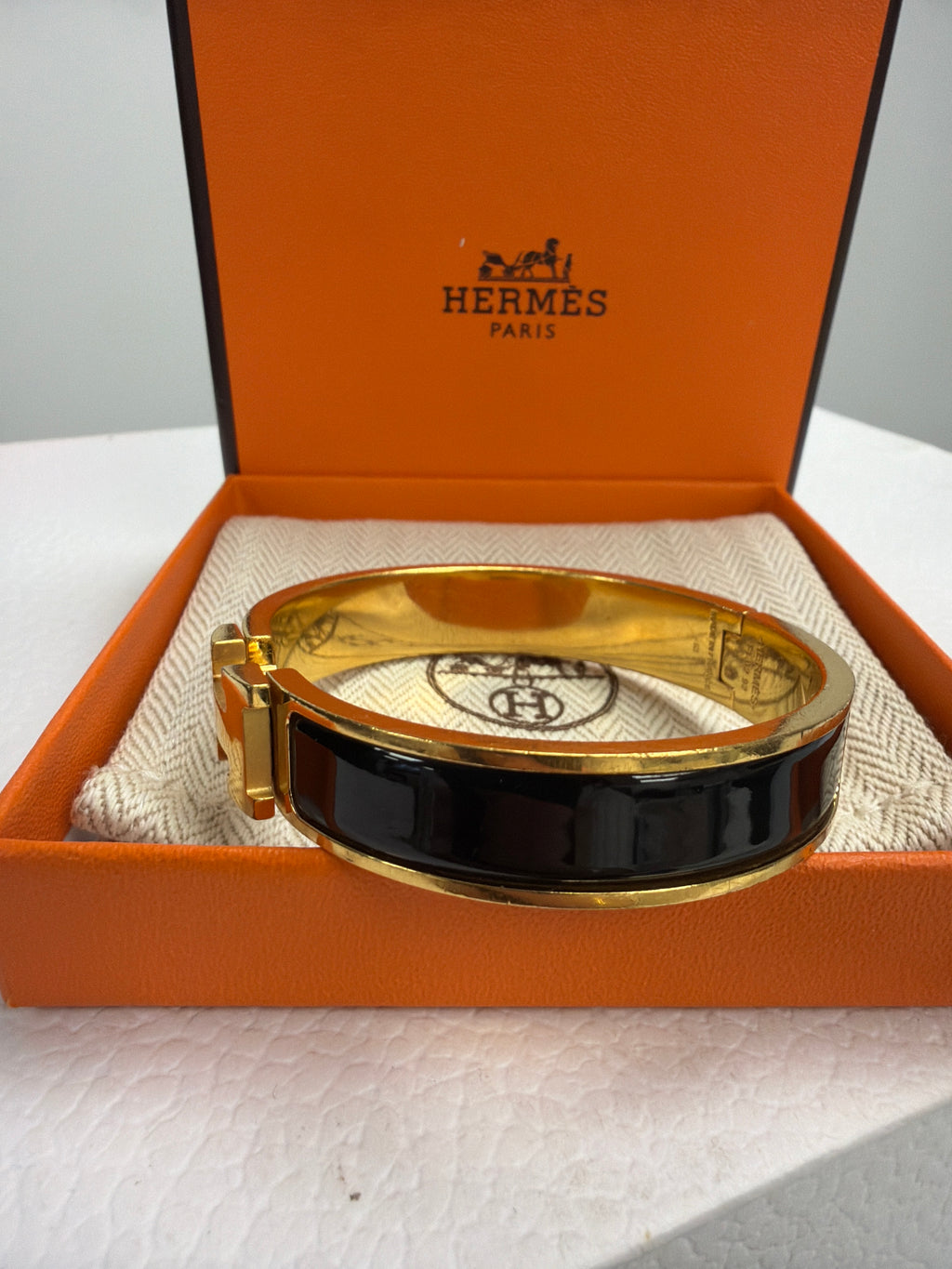 Black Hermes H Lock Bracelet