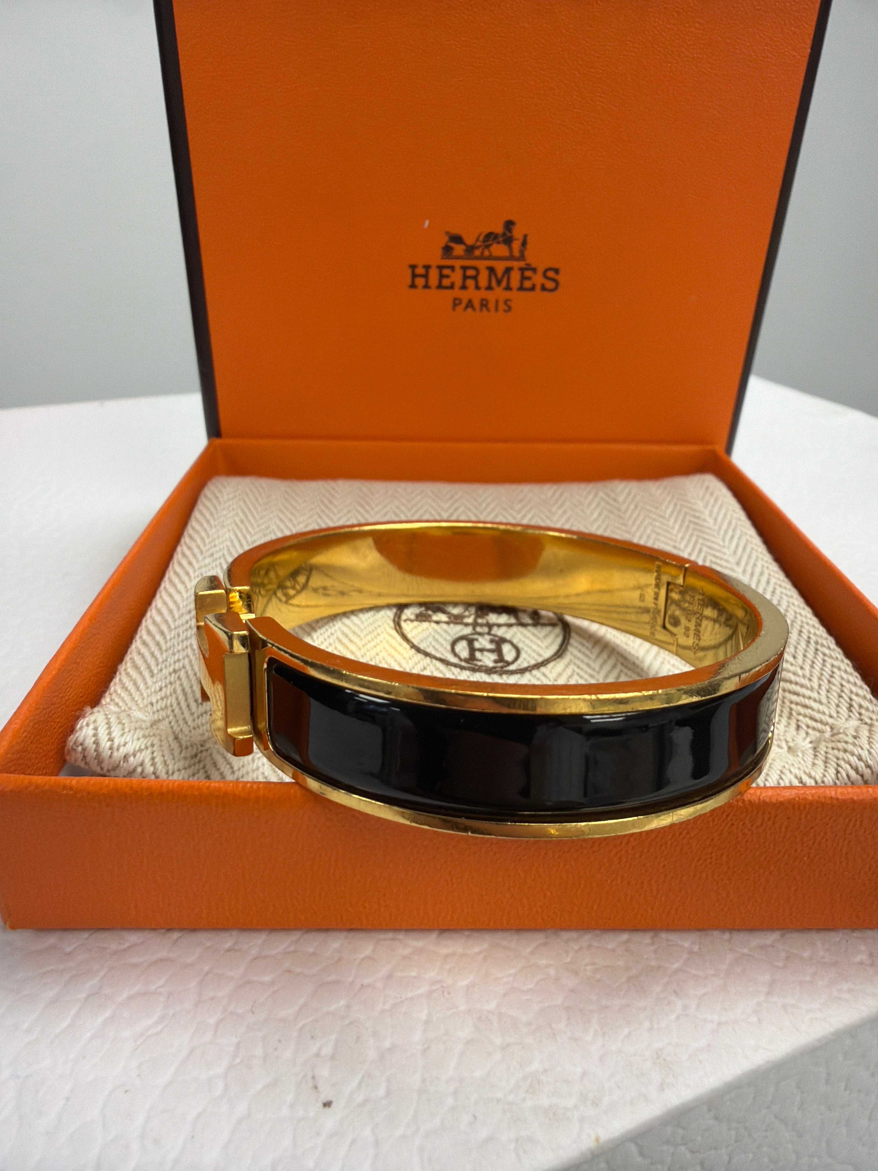 Black Hermes H Lock Bracelet