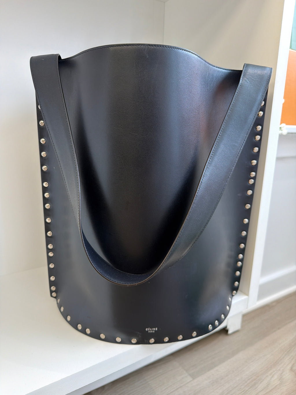 Tote bag -Celine Large Studs black leather bucket bag