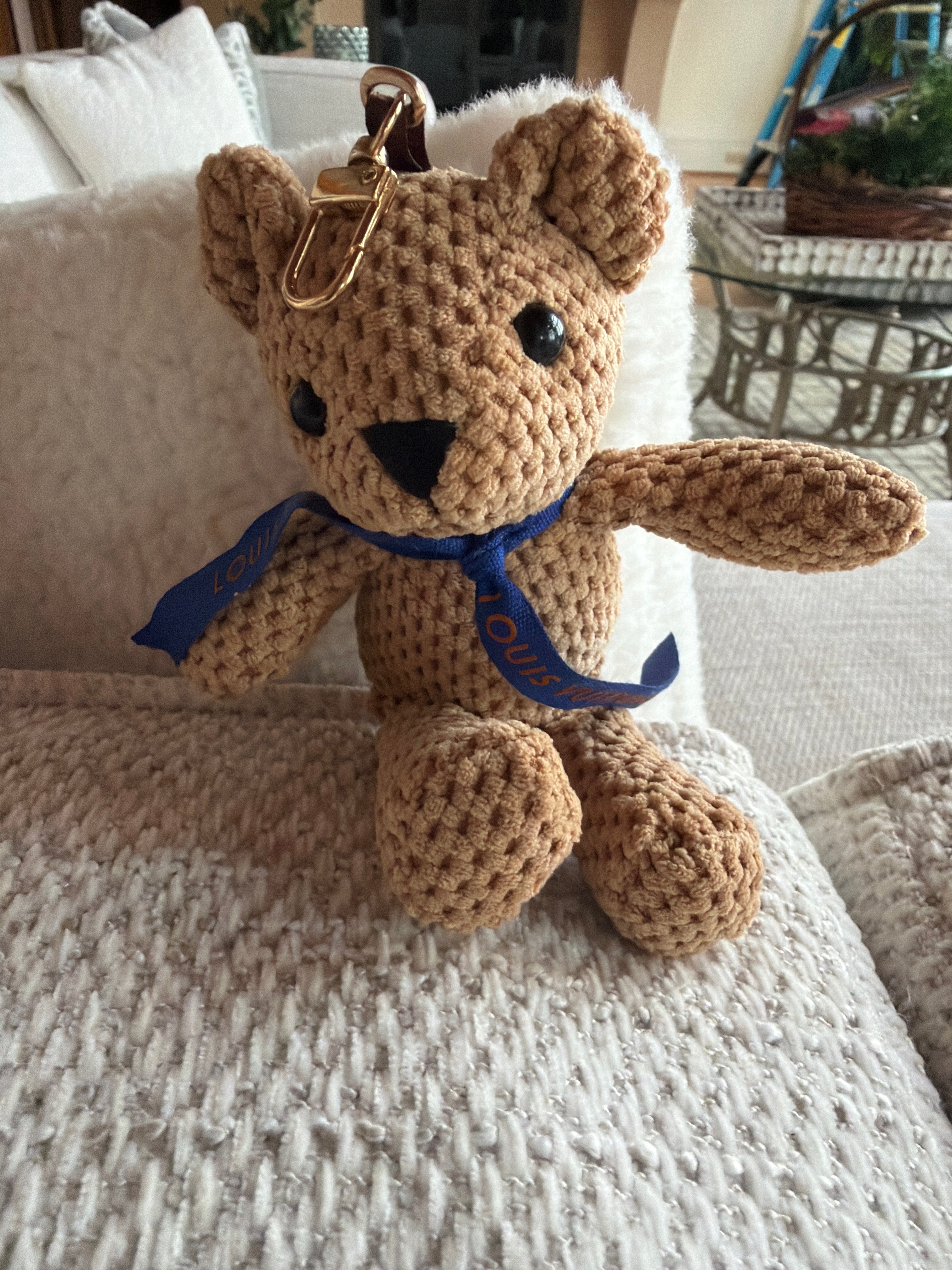 LV Ribbon around handmade bear clip