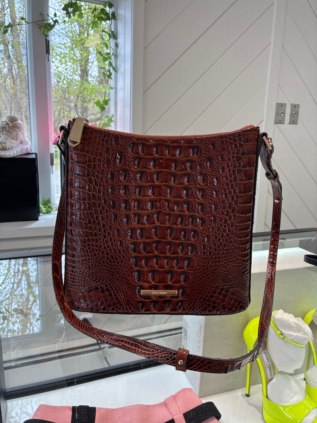 Brahmin Katie Leather Crocodile-Embossed Crossbody Bag
