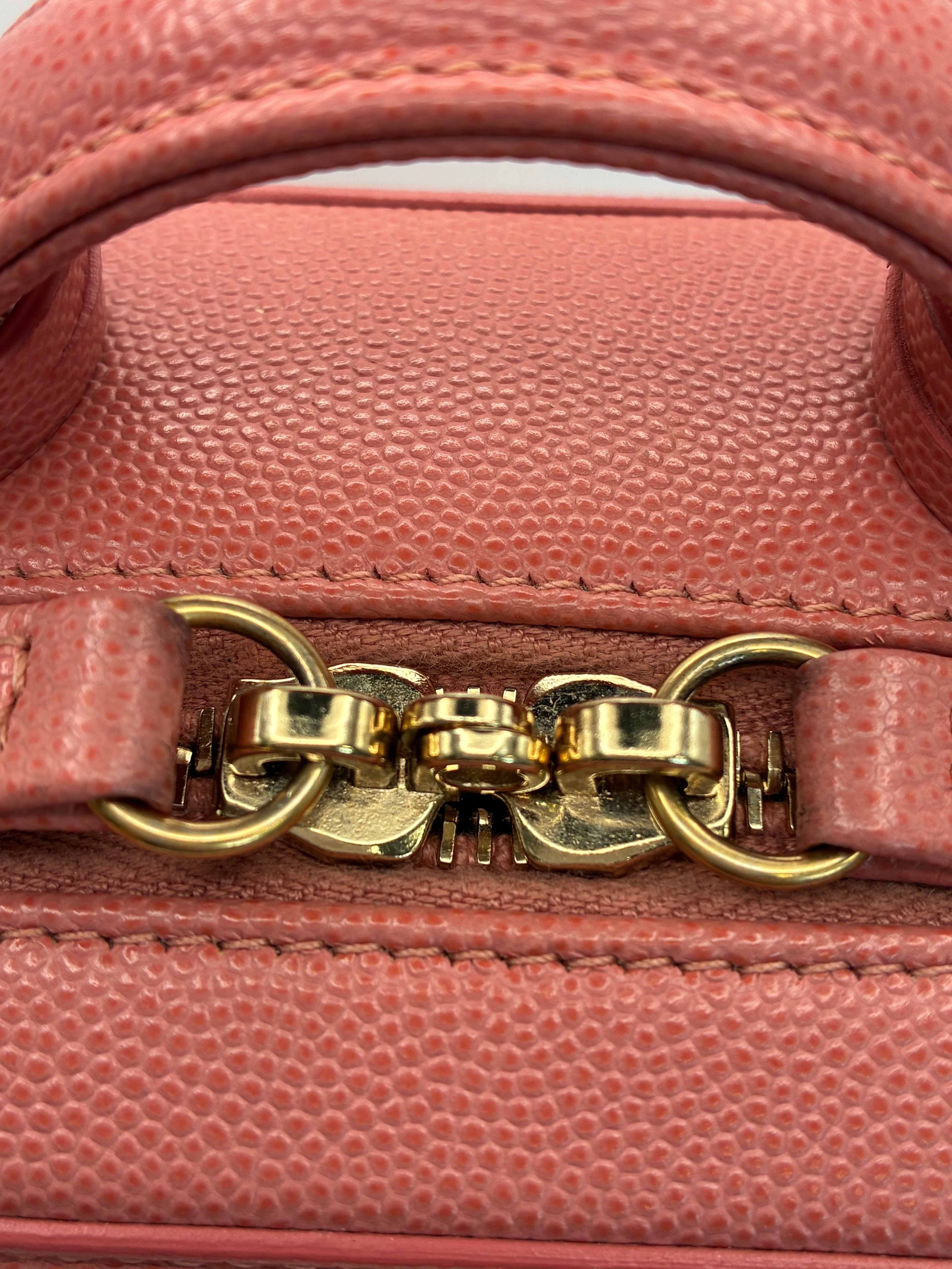 Chanel Caviar Quilted CC North South Filigree Vanity Case Pink