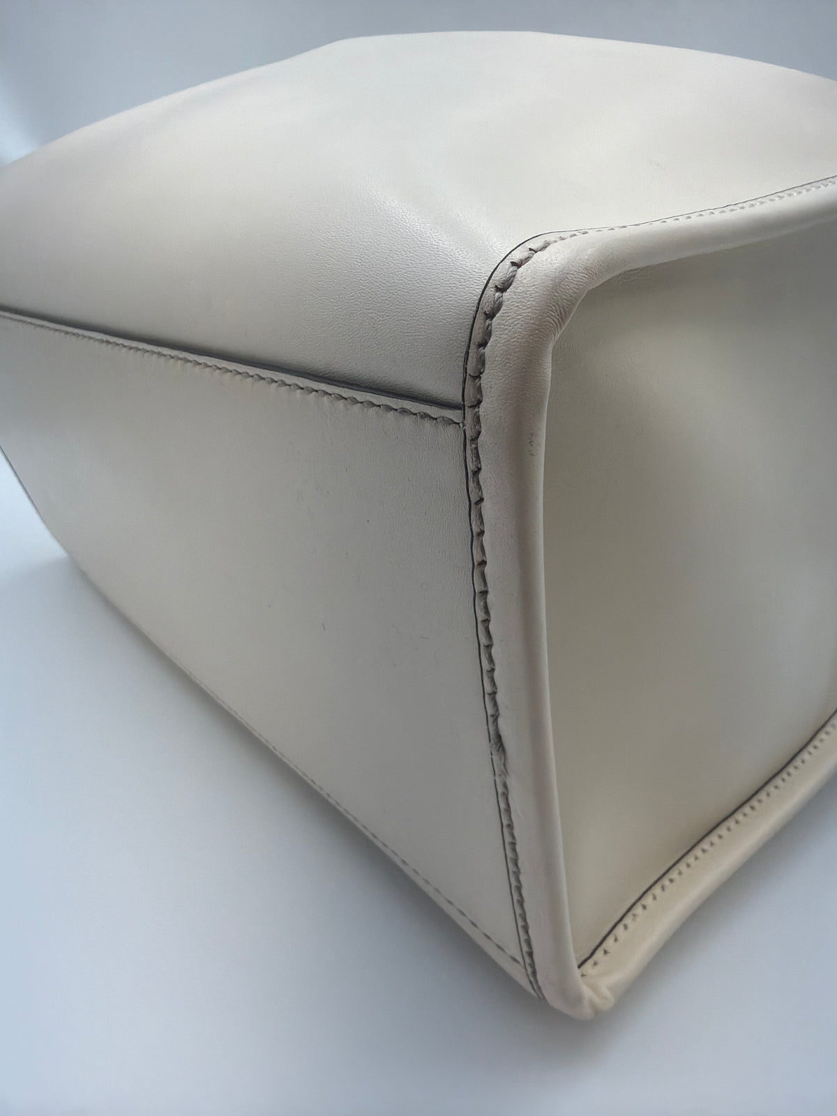 Fendi Vitello King Plexiglass Logo Embossed Medium Fendi Sunshine Shopper Tote Moon Ivory