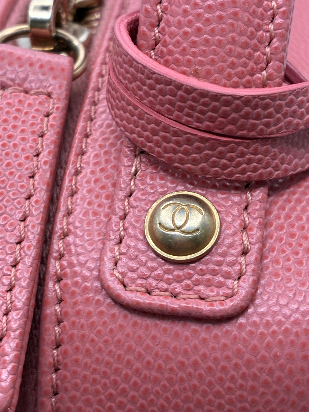 Chanel Caviar Quilted CC North South Filigree Vanity Case Pink