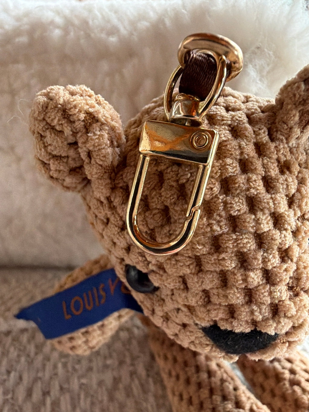 LV Ribbon around handmade bear clip
