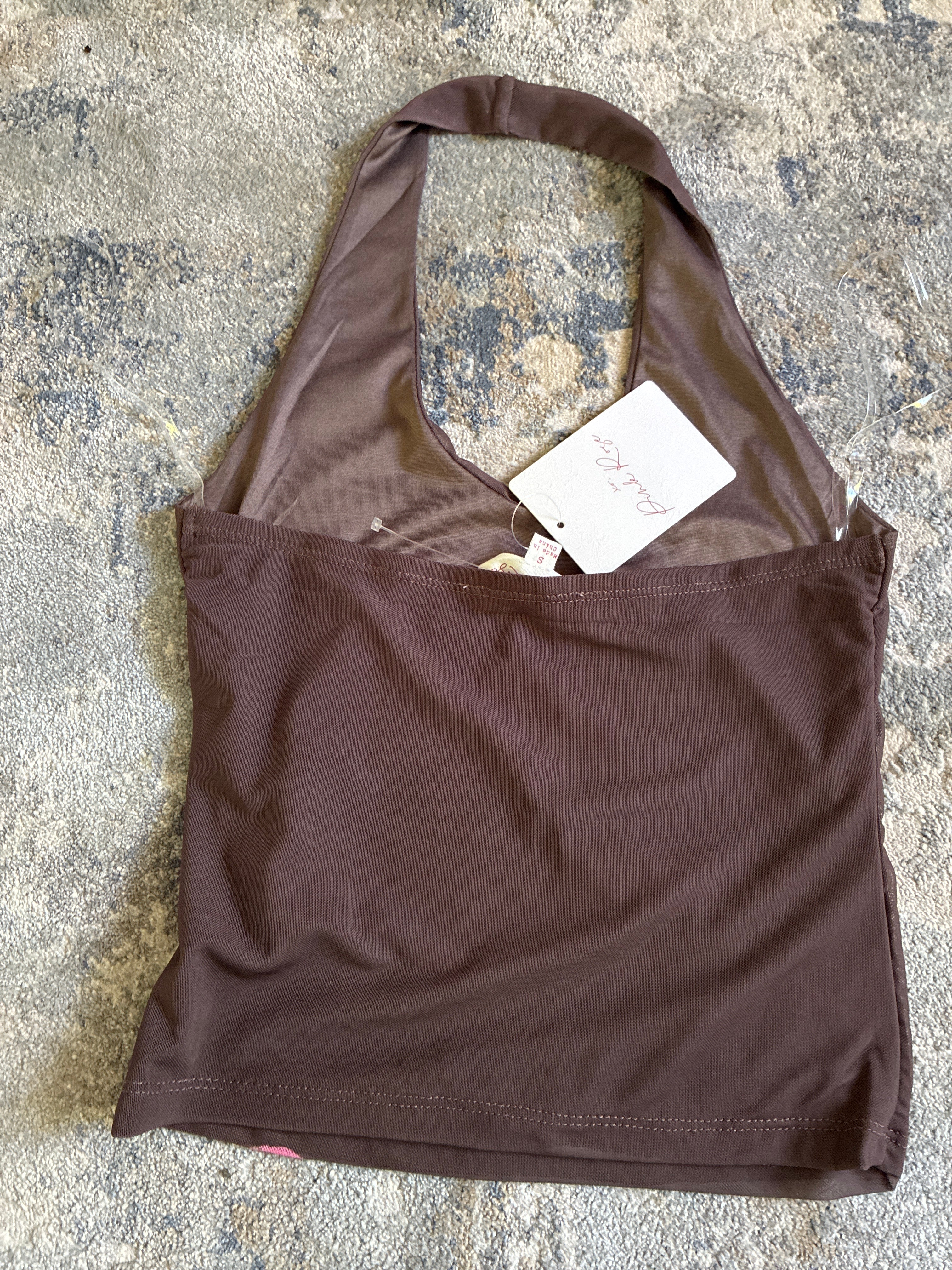 Pink Rose Brown Flower Halter