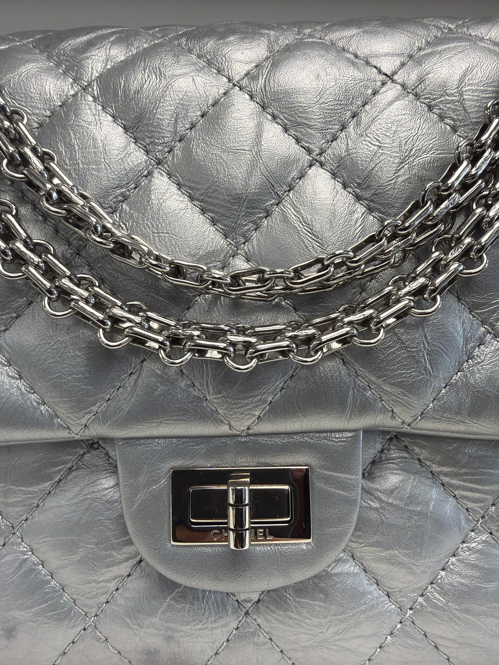 Chanel Metallic Silver 2.55 Reissue Flap Bag- Rare!