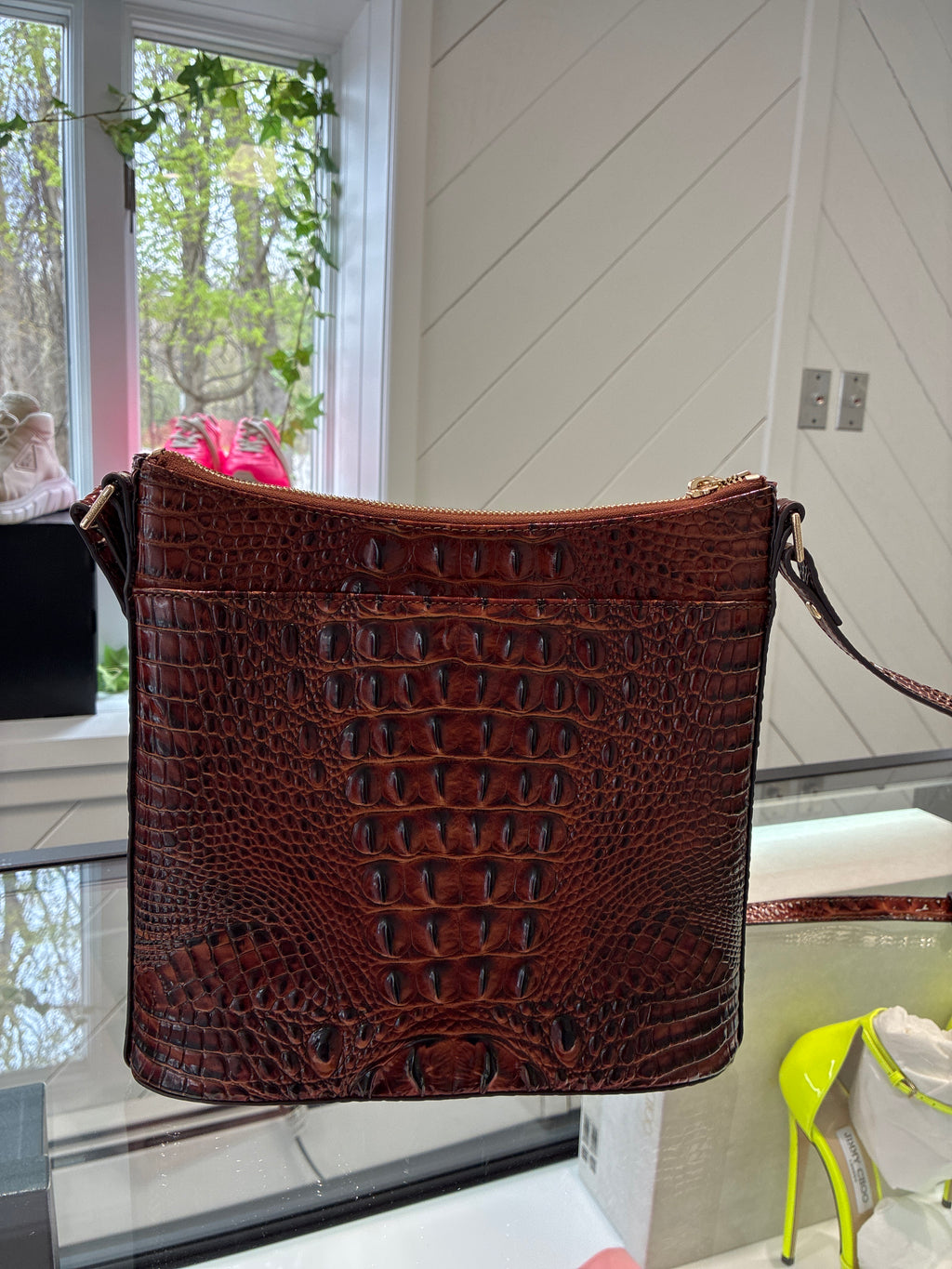 Brahmin Katie Leather Crocodile-Embossed Crossbody Bag