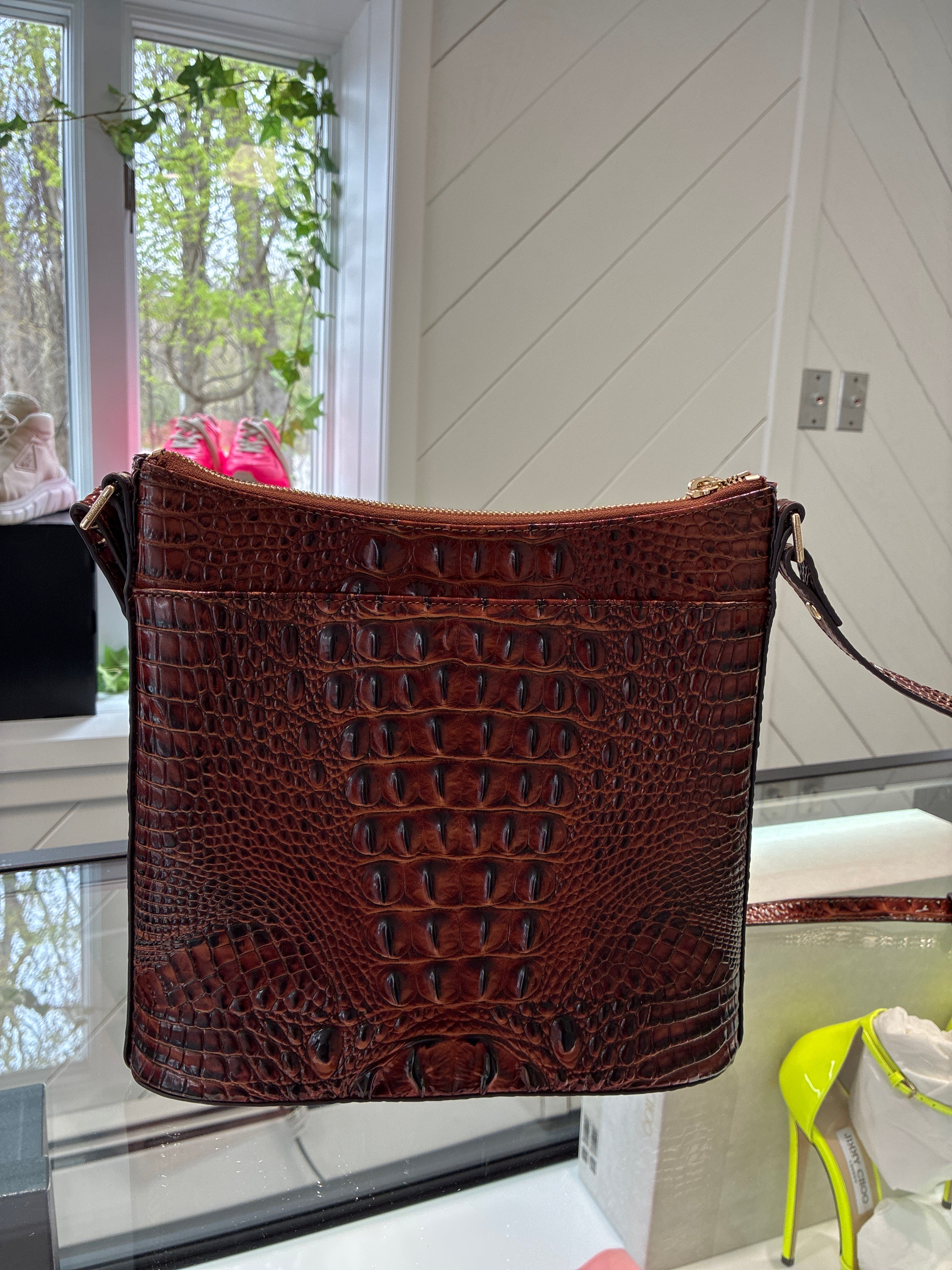 Brahmin Katie Leather Crocodile-Embossed Crossbody Bag