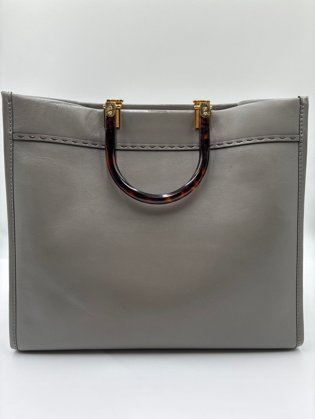 Fendi Vitello King Plexiglass Logo Embossed Medium Fendi Sunshine Shopper Tote Moon