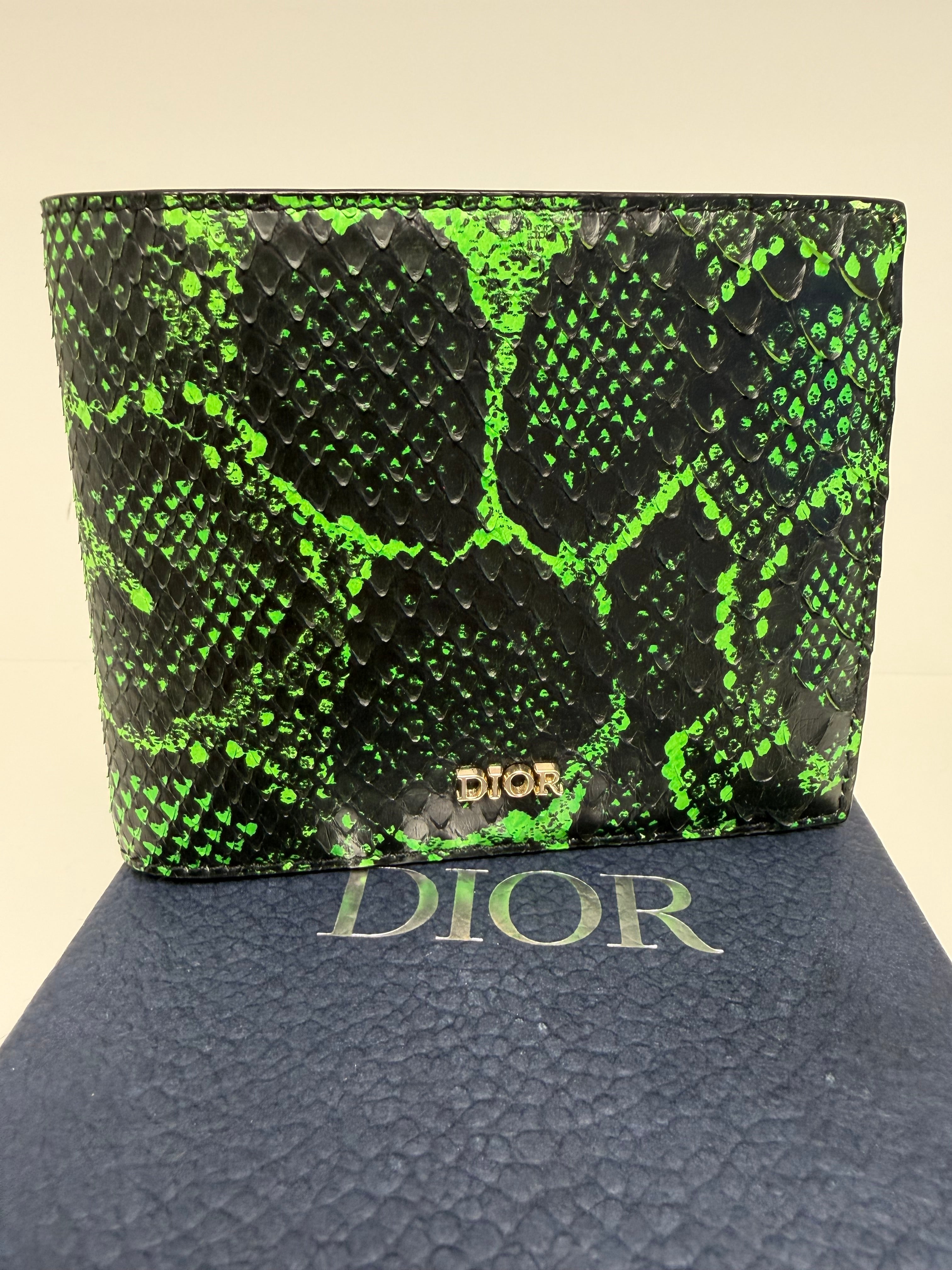 Dior x Cactus Jack Card Holder in Neon Green and Black Snakeskin- Travis Scott- Brand New!