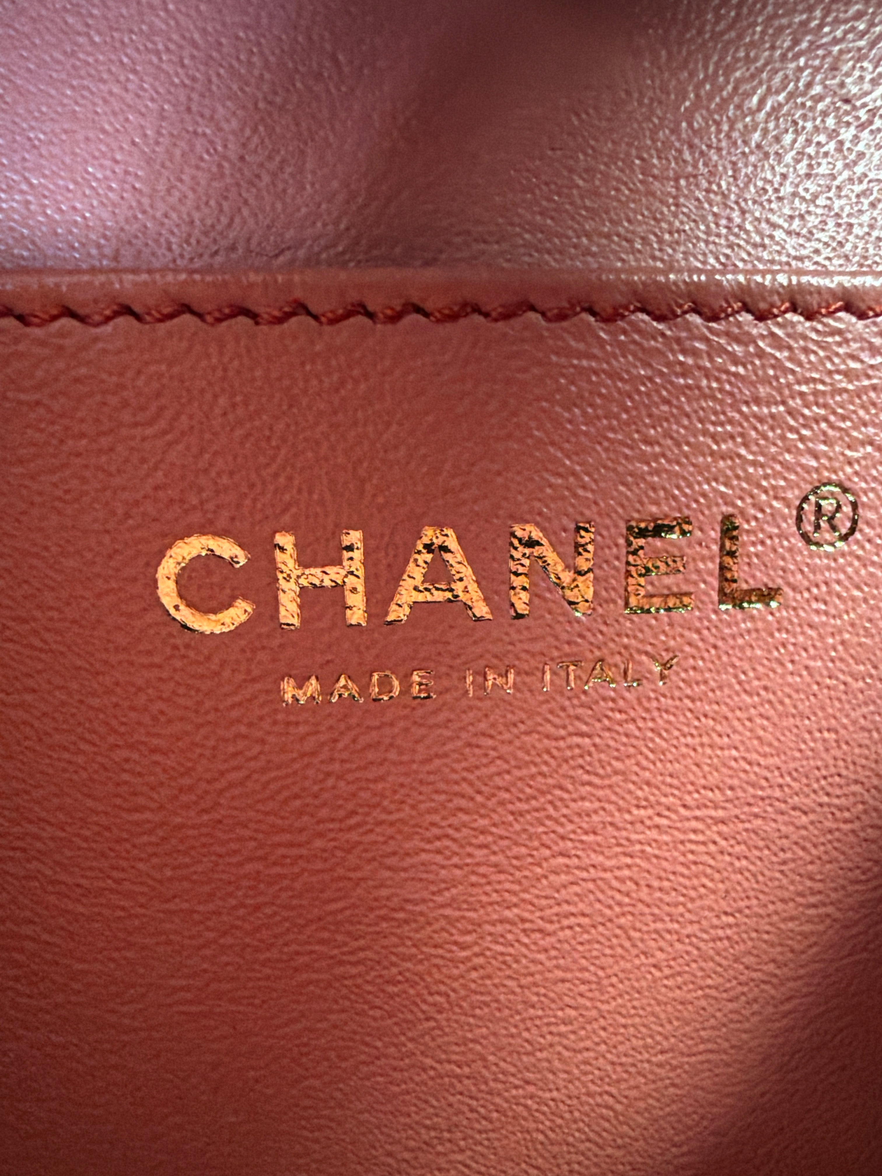 Chanel Caviar Quilted CC North South Filigree Vanity Case Pink