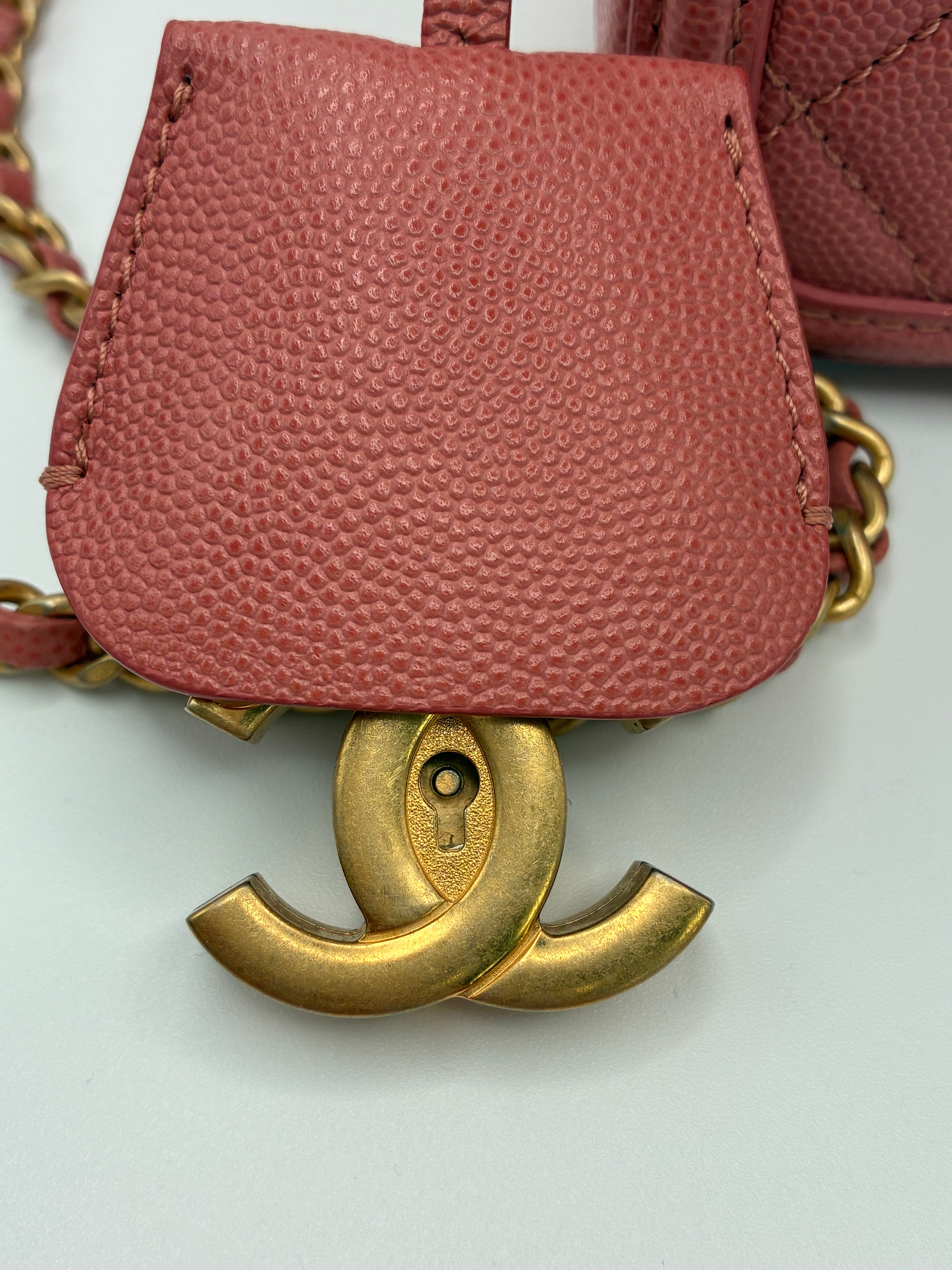 Chanel Caviar Quilted CC North South Filigree Vanity Case Pink