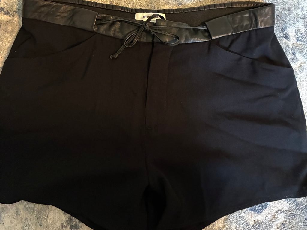 Helmut Lang black leather-trimmed shorts