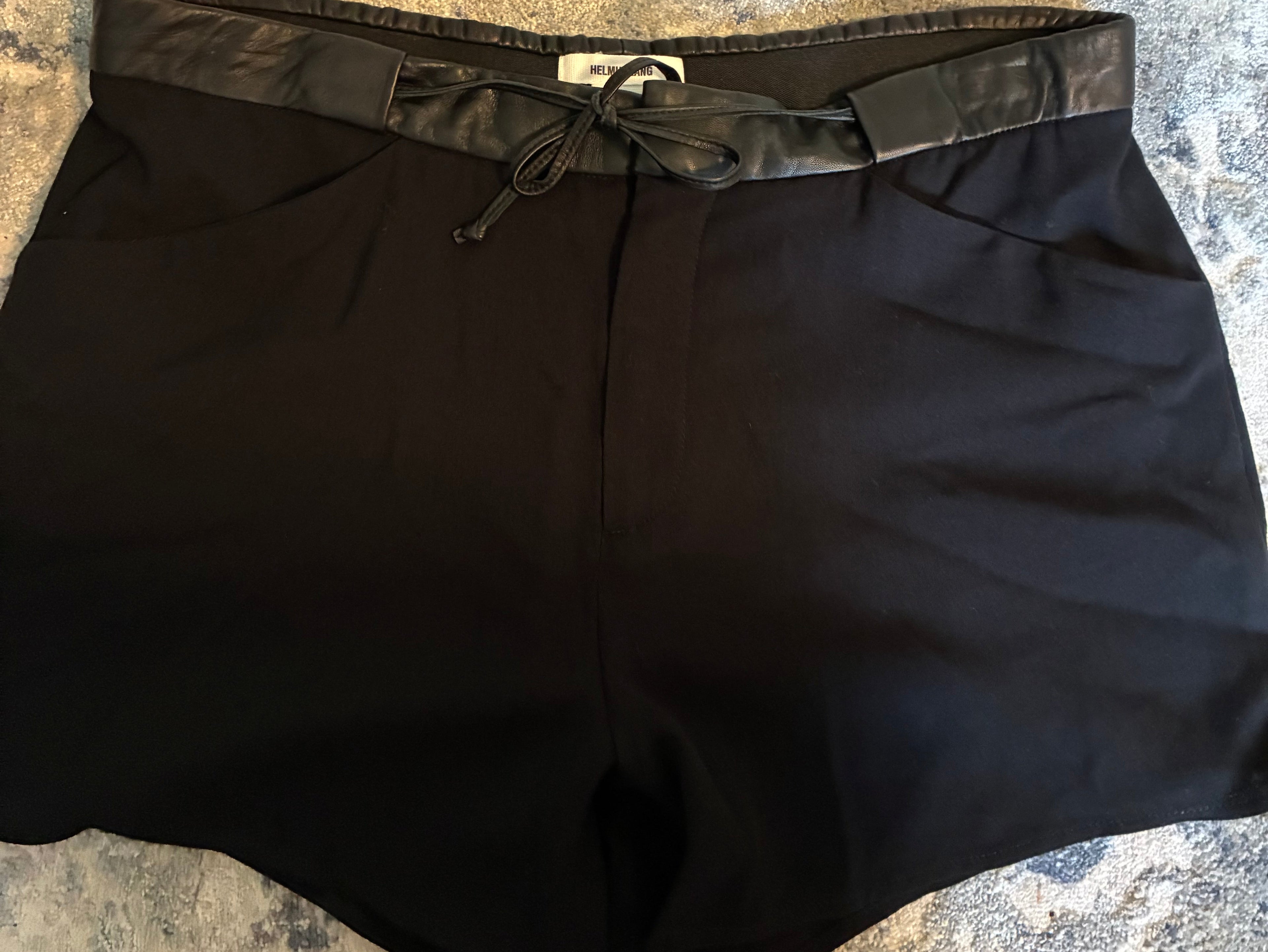 Helmut Lang black leather-trimmed shorts