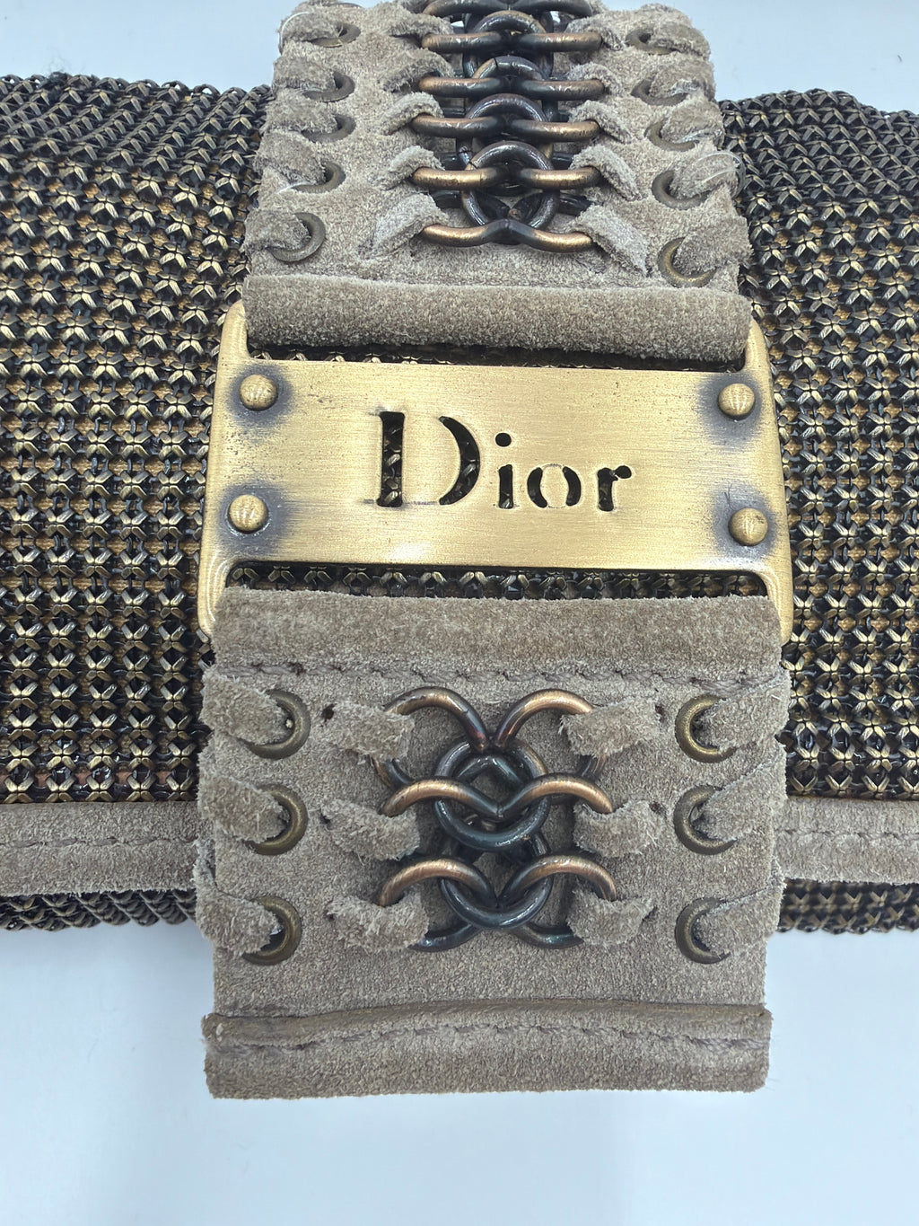 Christian Dior Metallic Bronze Chainmail and Lizard-Trimmed Jeanne Clutch