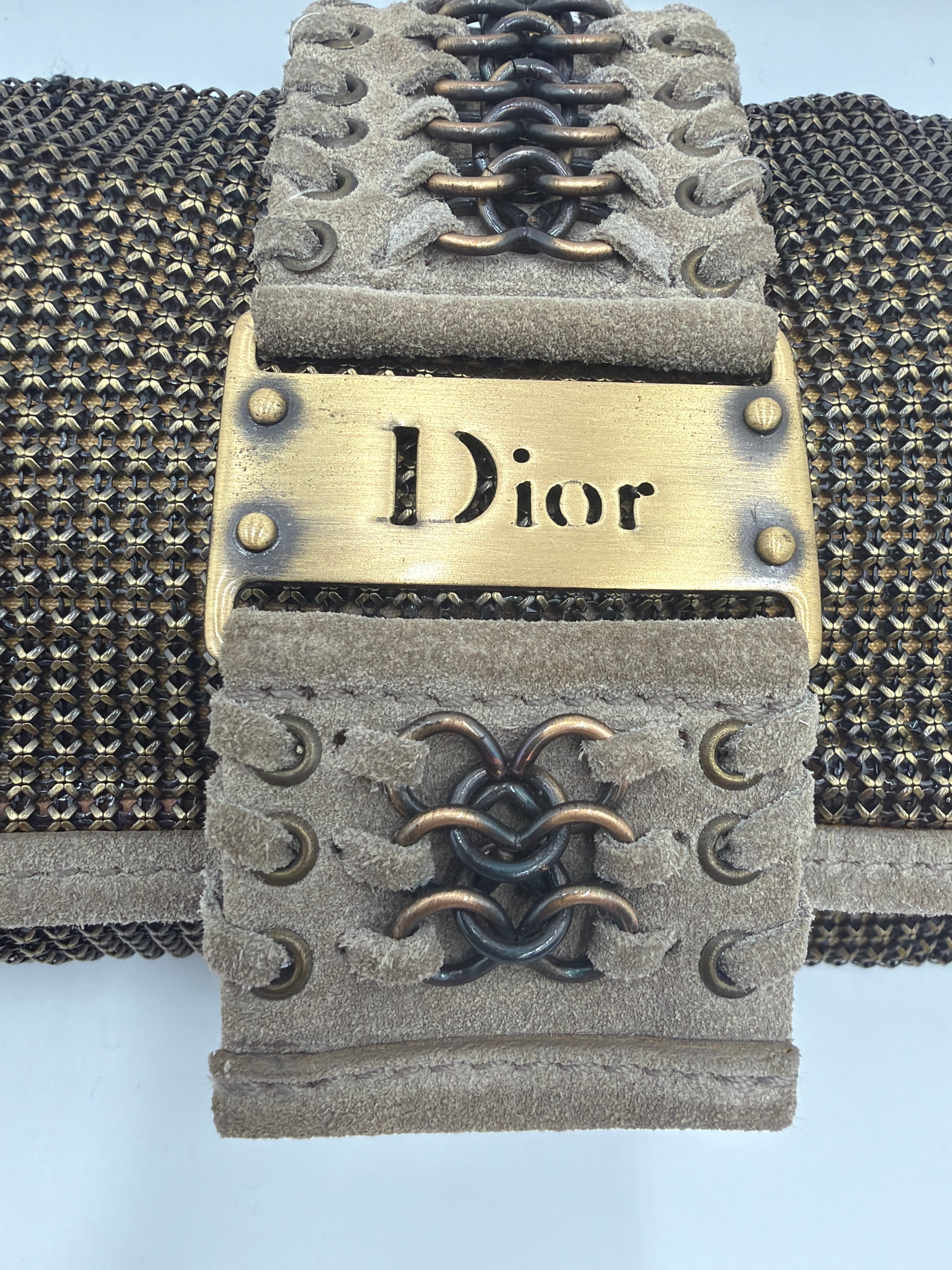 Christian Dior Metallic Bronze Chainmail and Lizard-Trimmed Jeanne Clutch