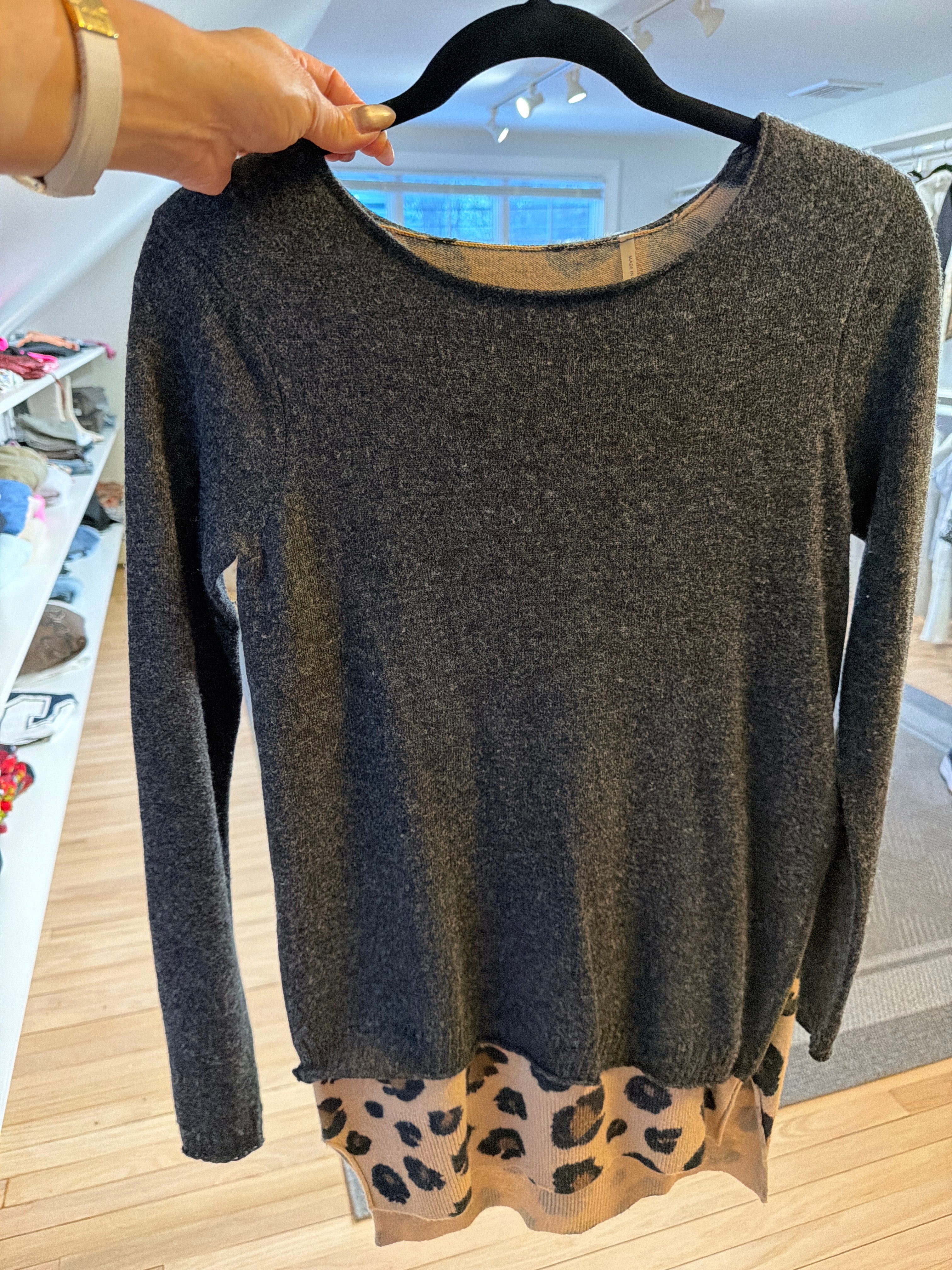 Rebecca Taylor Cheetah Layered charcoal Sweater