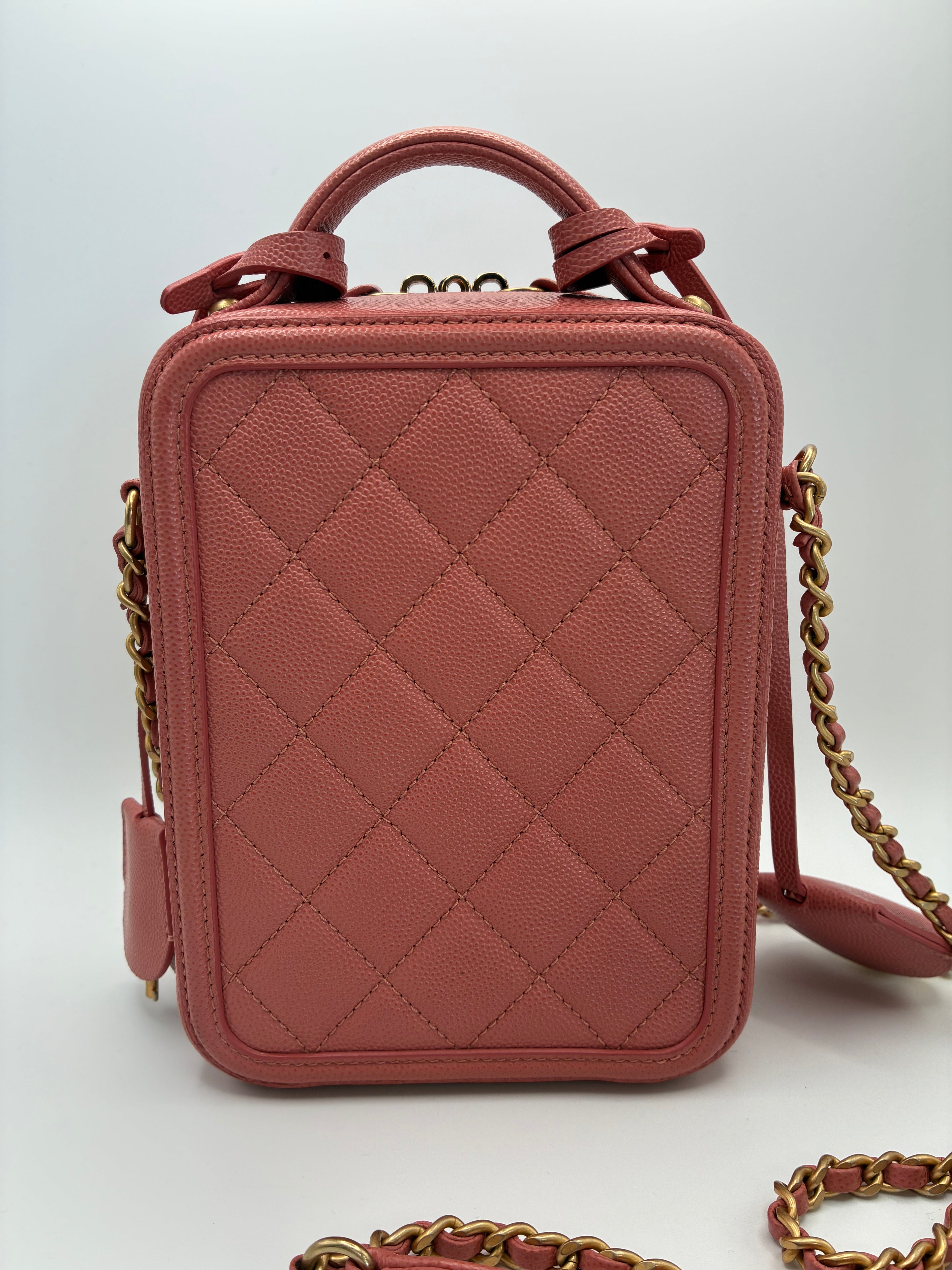 Chanel Caviar Quilted CC North South Filigree Vanity Case Pink