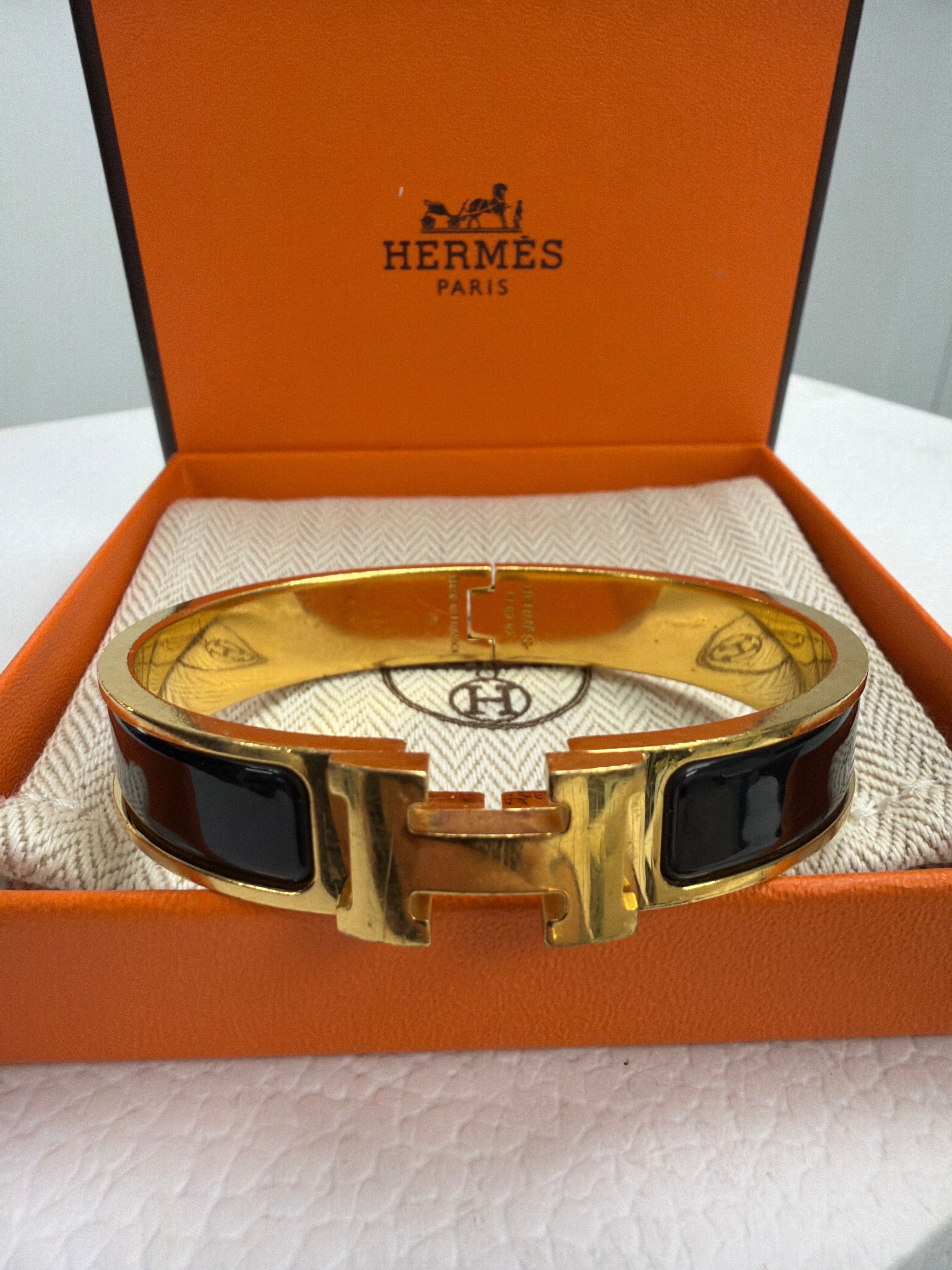 Black Hermes H Lock Bracelet