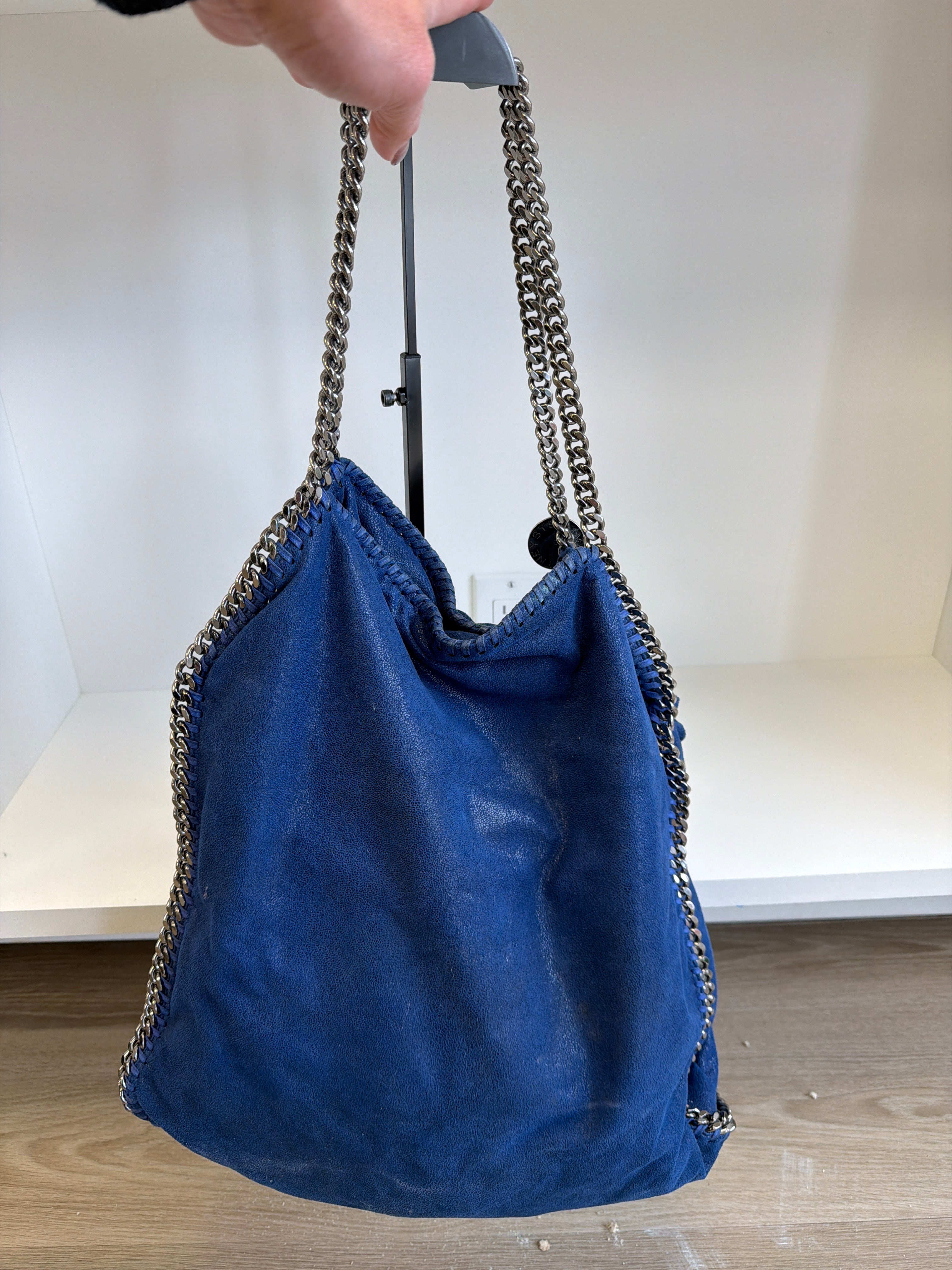 Stella McCartney Falabella Tote, specifically in a blue "Shaggy Deer" vegan suede