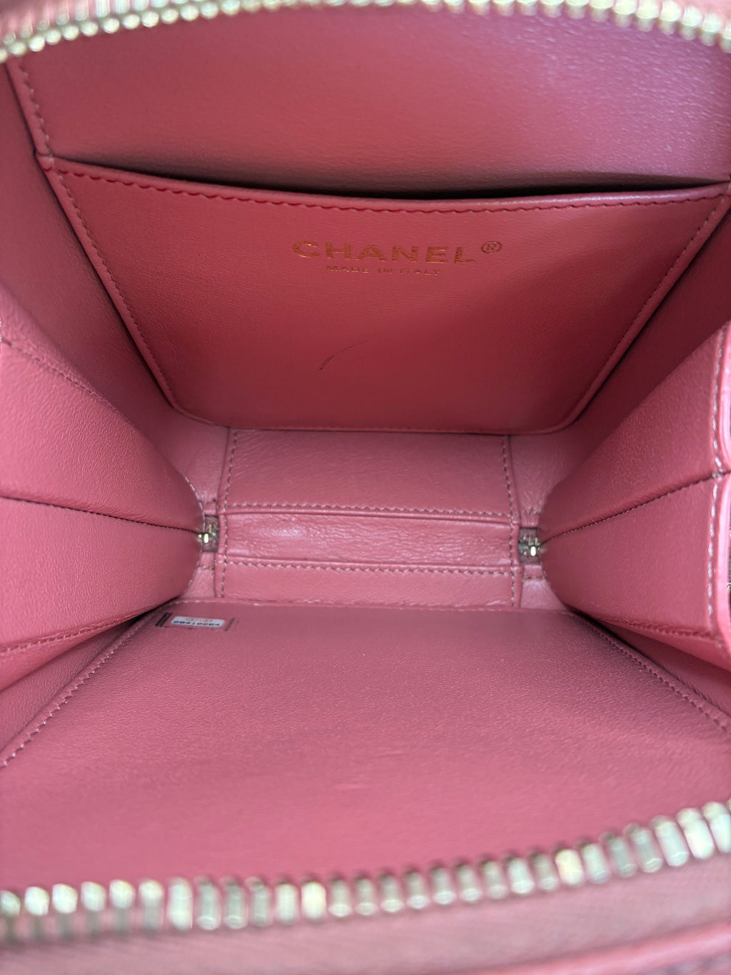 Chanel Caviar Quilted CC North South Filigree Vanity Case Pink
