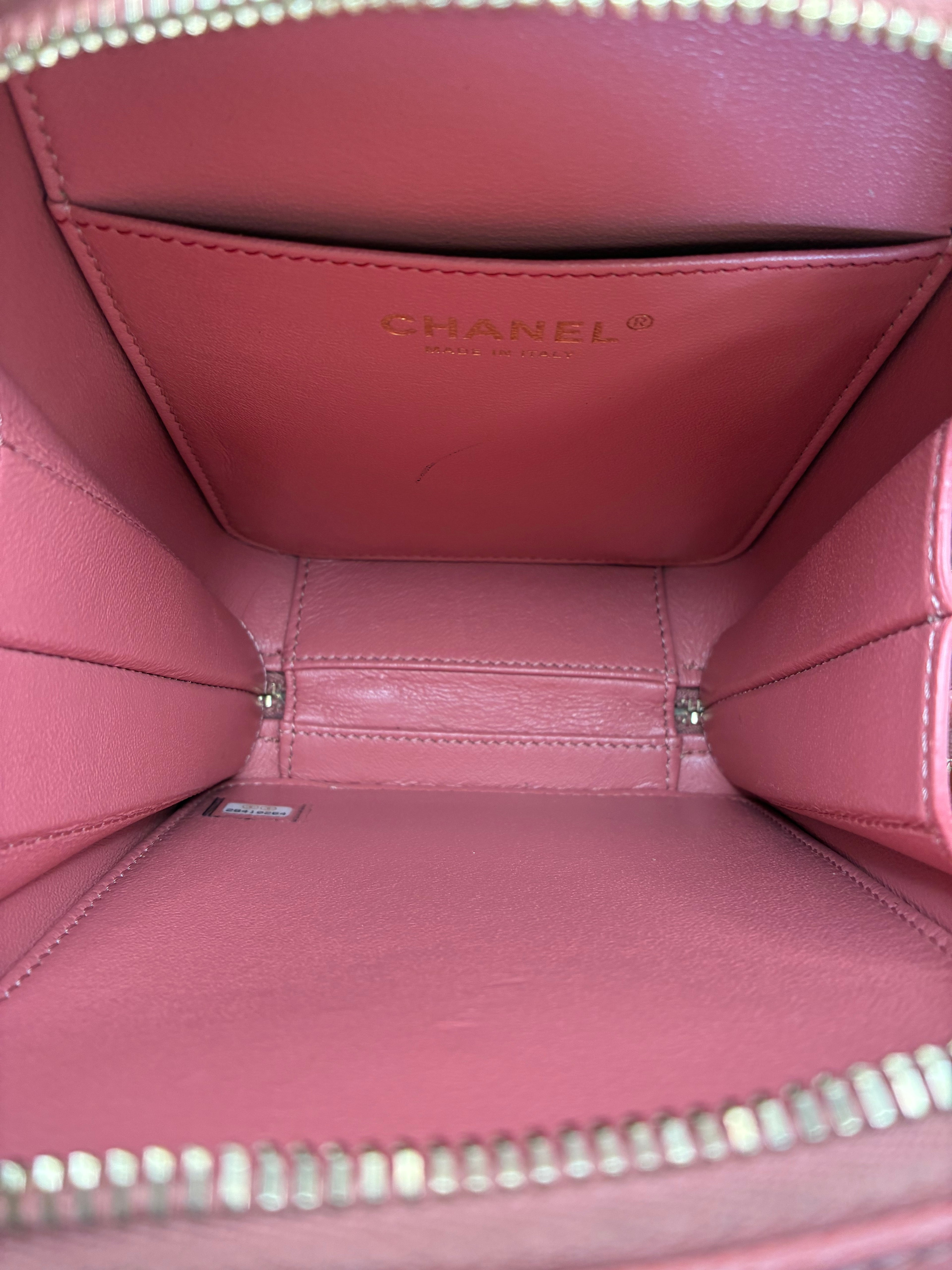 Chanel Caviar Quilted CC North South Filigree Vanity Case Pink
