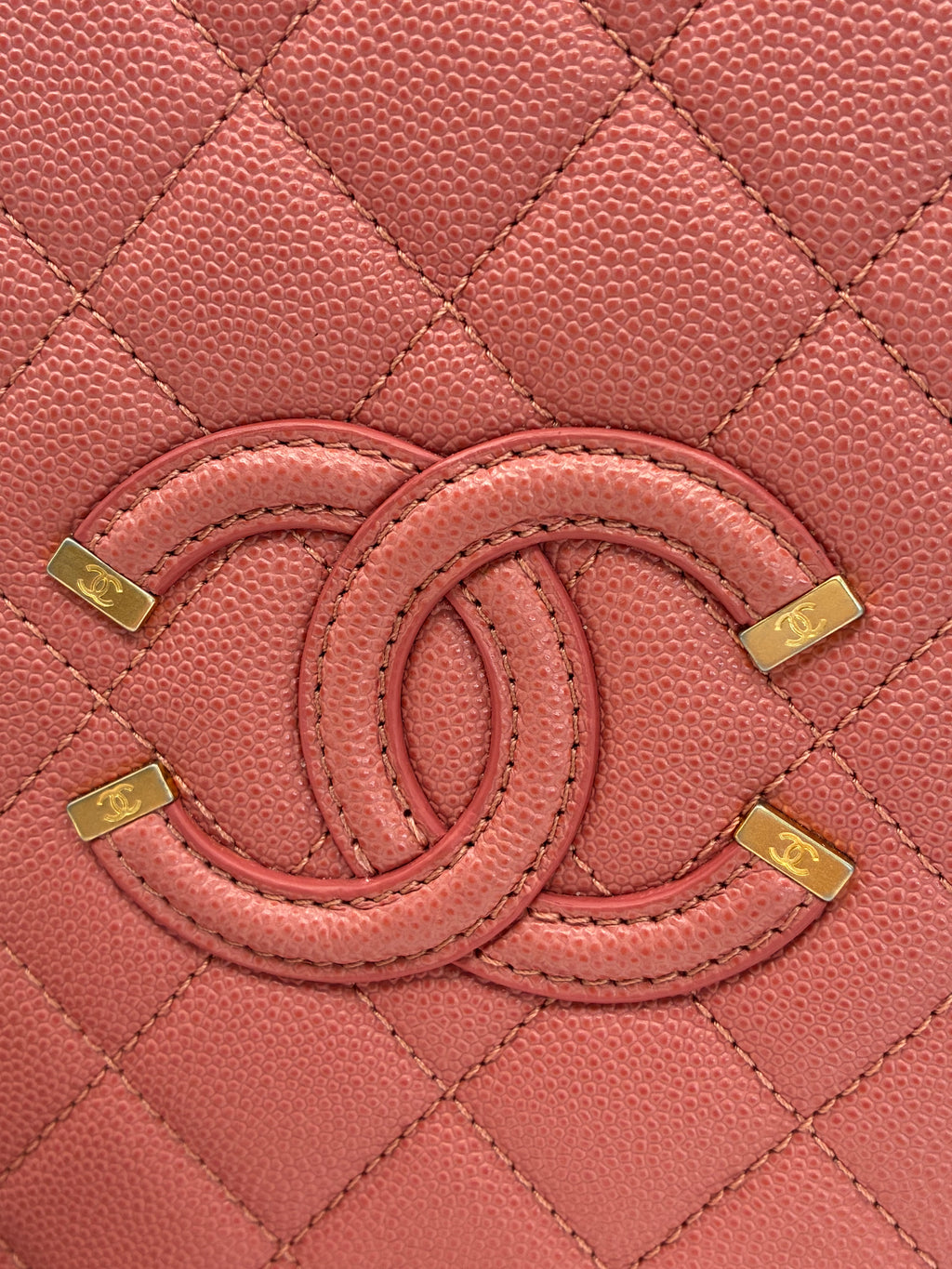 Chanel Caviar Quilted CC North South Filigree Vanity Case Pink