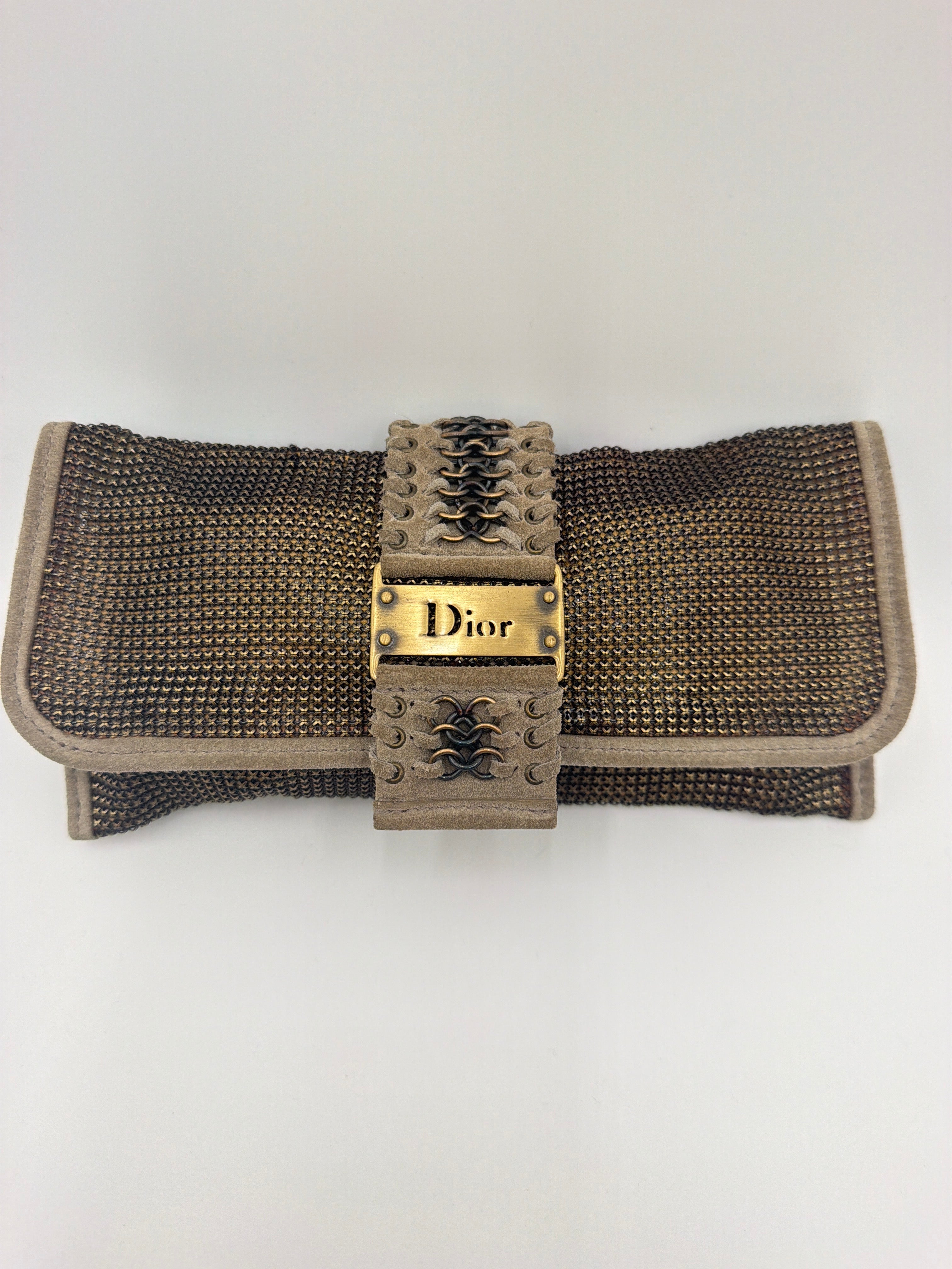 Christian Dior Metallic Bronze Chainmail and Lizard-Trimmed Jeanne Clutch