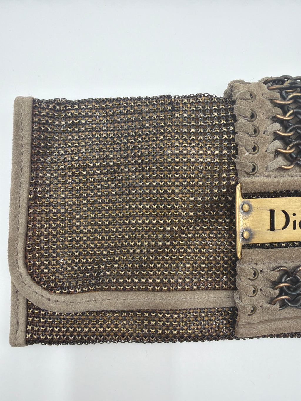 Christian Dior Metallic Bronze Chainmail and Lizard-Trimmed Jeanne Clutch