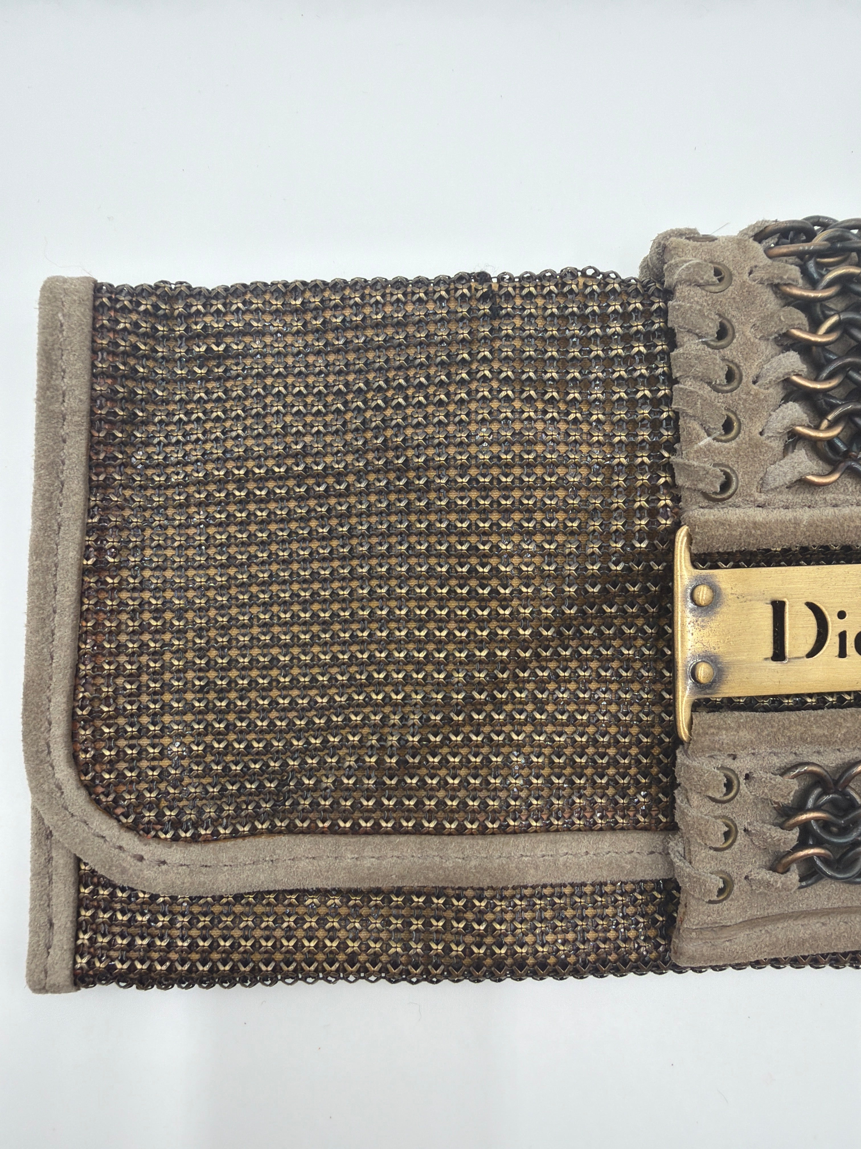 Christian Dior Metallic Bronze Chainmail and Lizard-Trimmed Jeanne Clutch