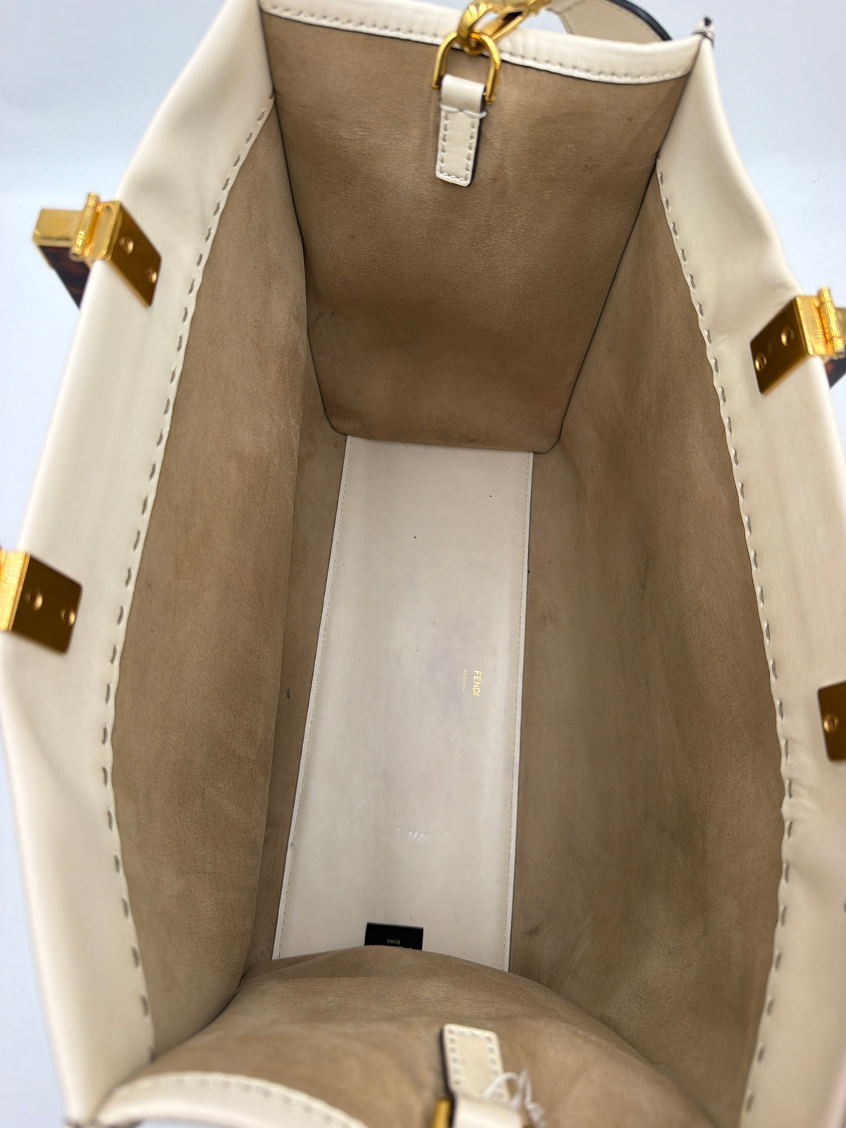 Fendi Vitello King Plexiglass Logo Embossed Medium Fendi Sunshine Shopper Tote Moon Ivory