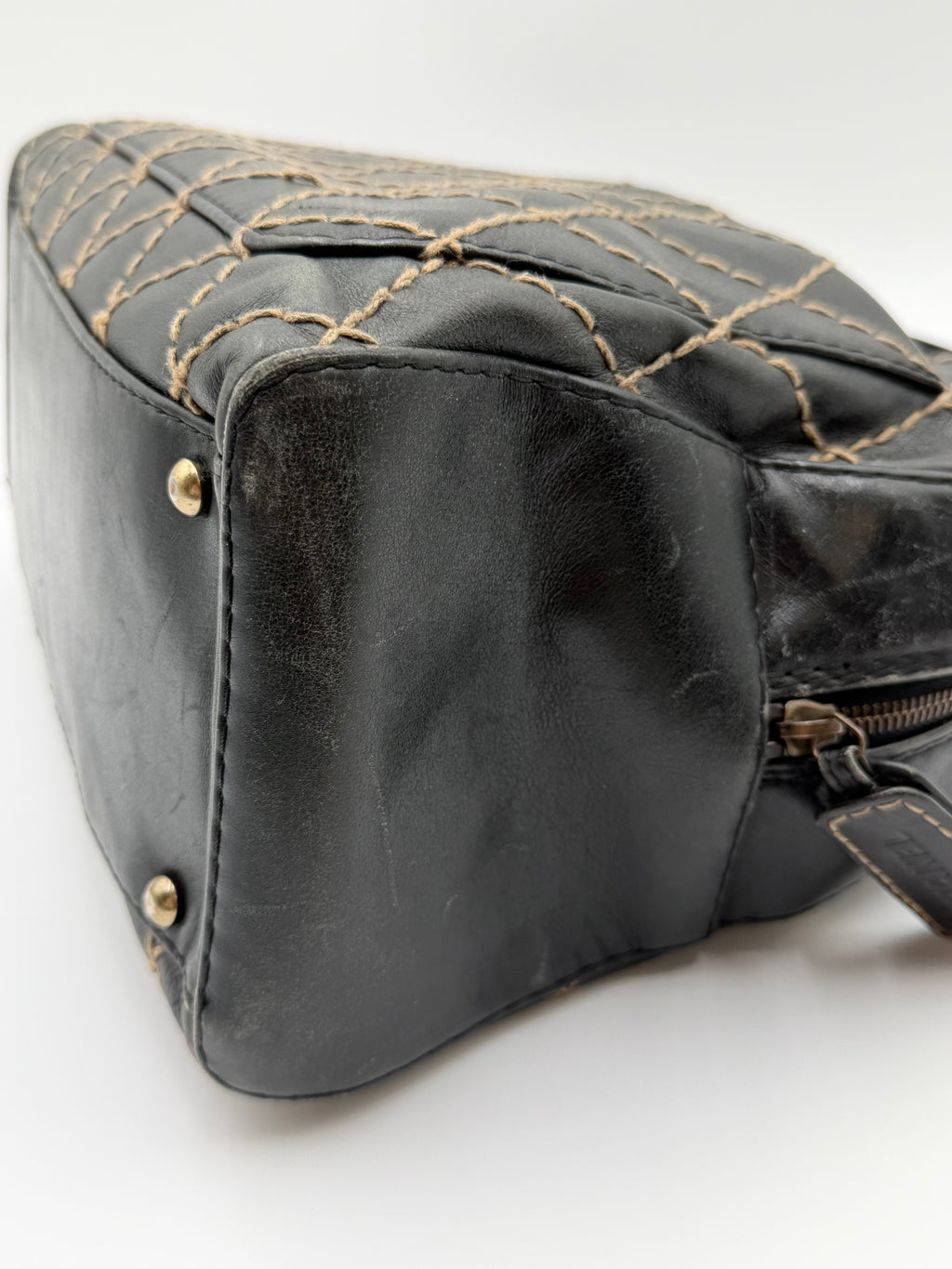 Vintage Chanel Black Leather Wild Stitch Boston / Bowler Bag
