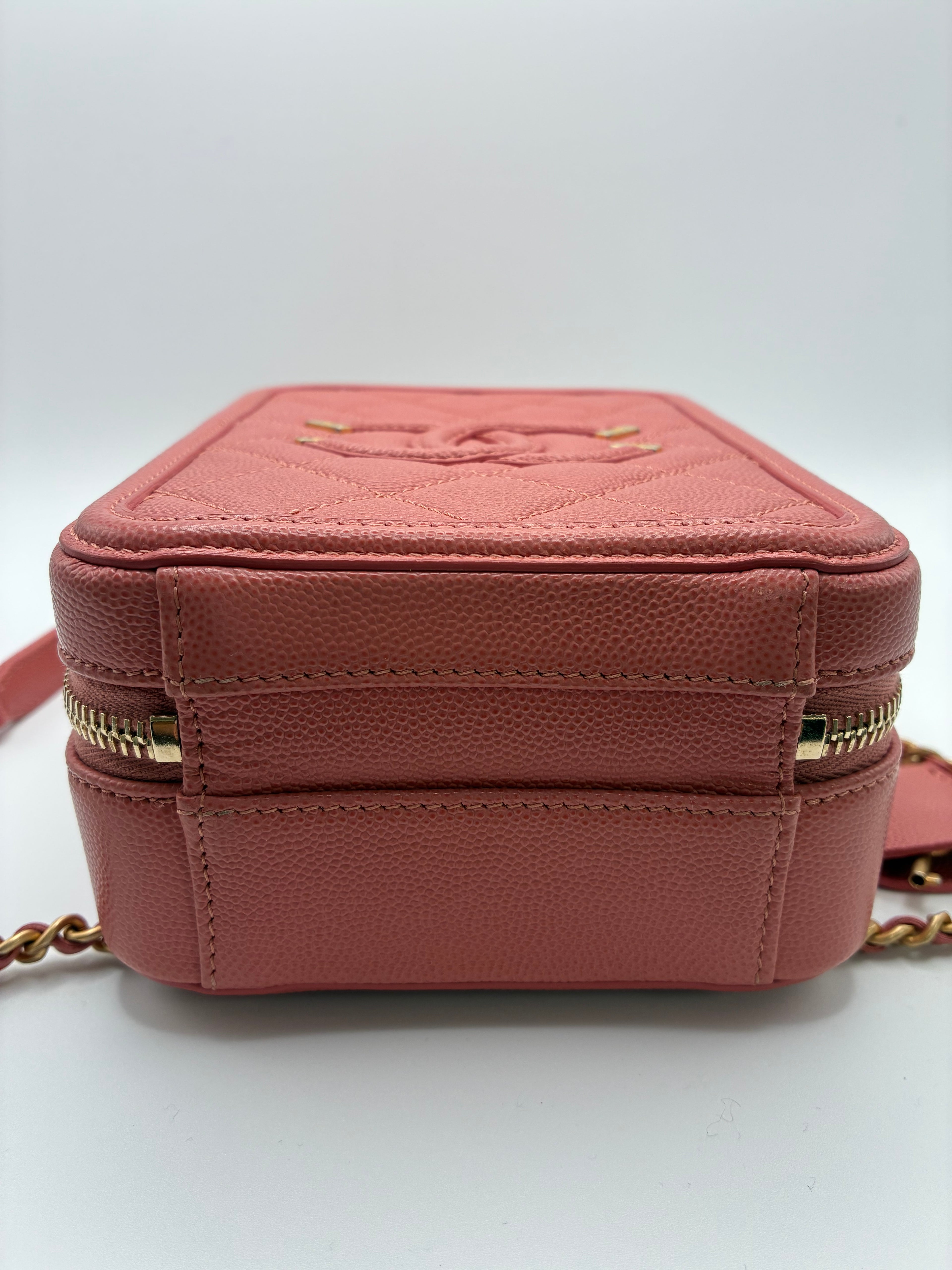 Chanel Caviar Quilted CC North South Filigree Vanity Case Pink