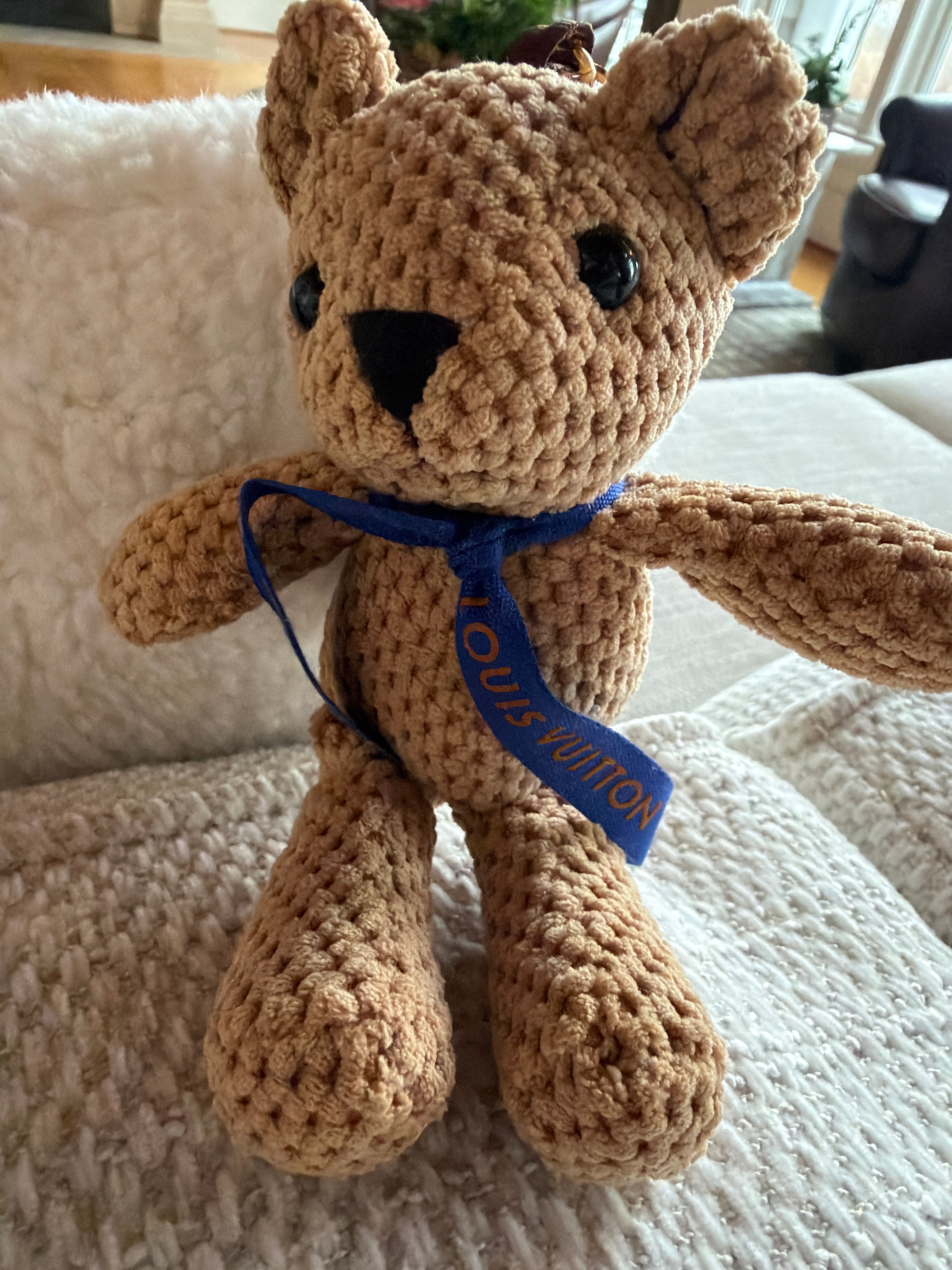 LV Ribbon around handmade bear clip