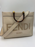 Fendi Vitello King Plexiglass Logo Embossed Medium Fendi Sunshine Shopper Tote Moon Ivory