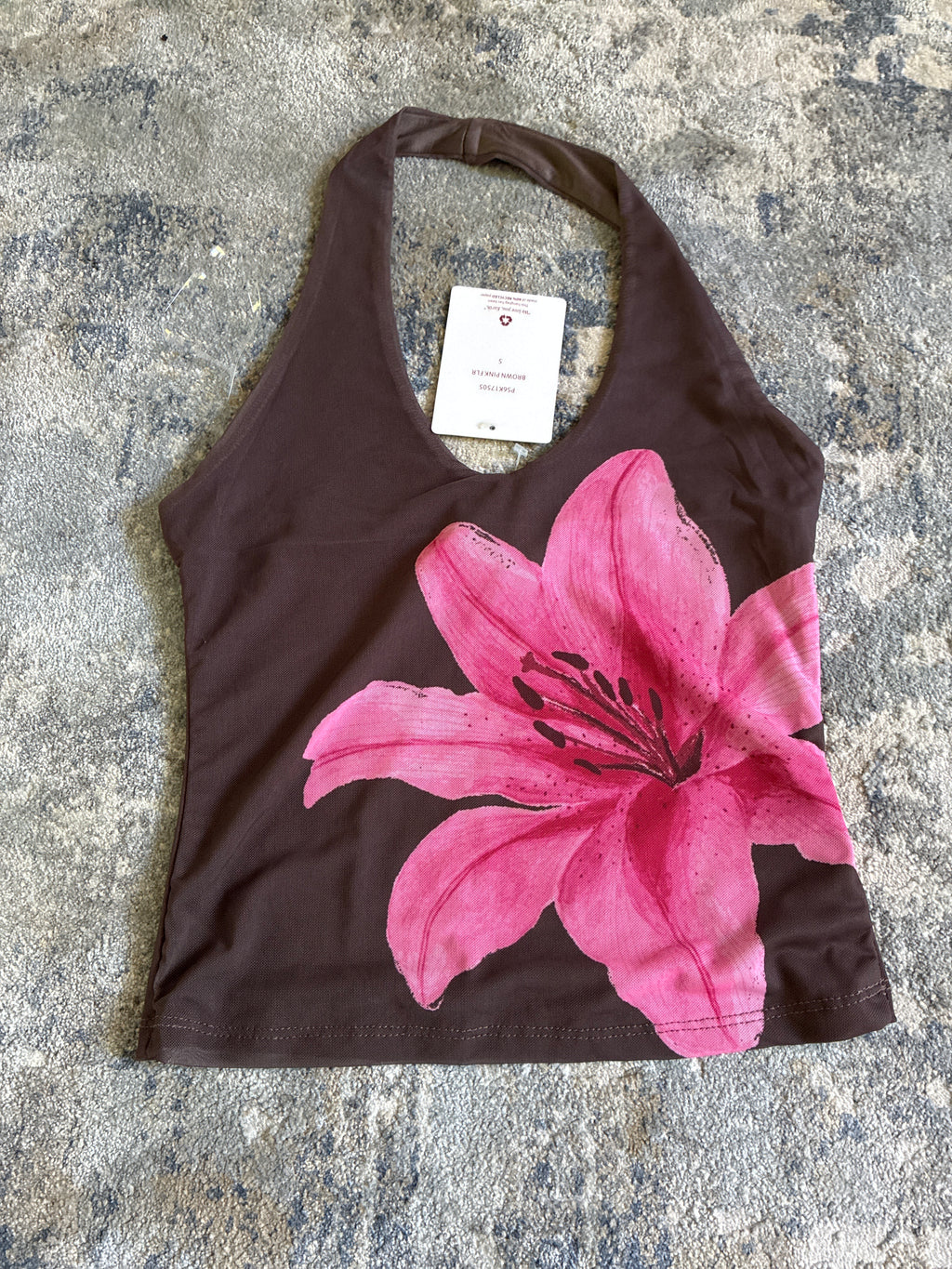 Pink Rose Brown Flower Halter