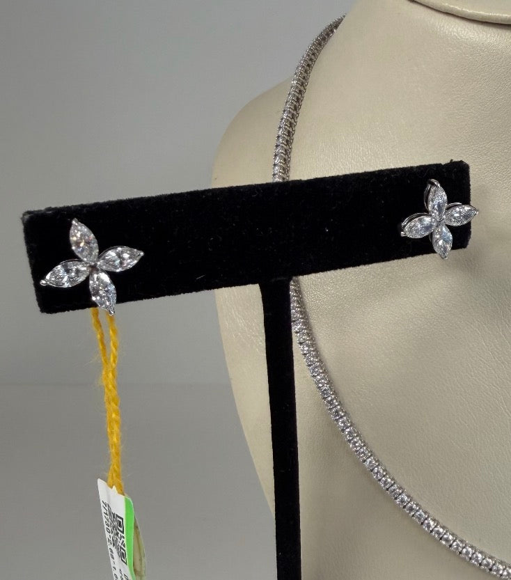 Tiffany style lab diamond flower earrings