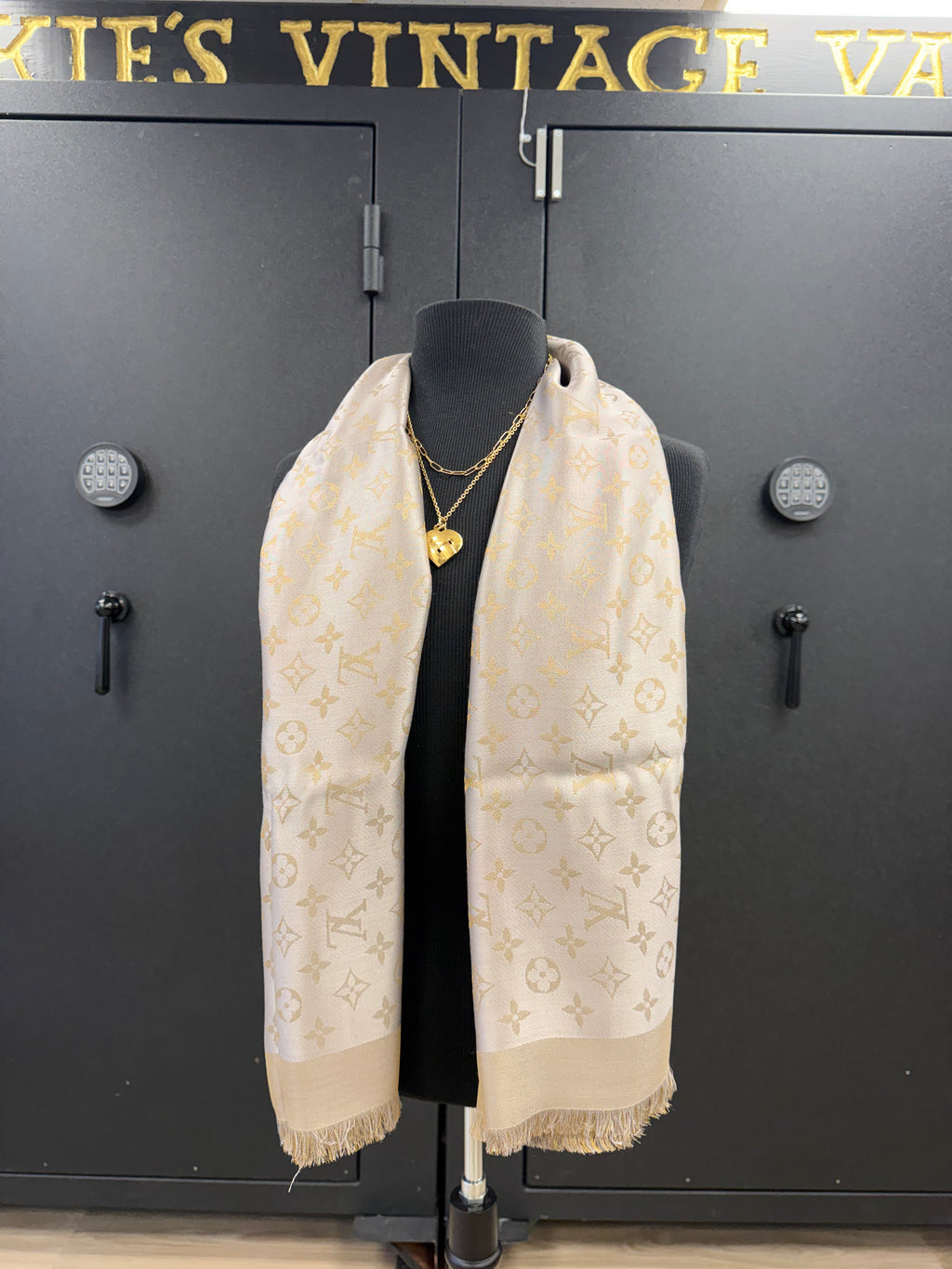 Louis Vuitton So Shine Greige/Beige/Gold Monogram Shawl